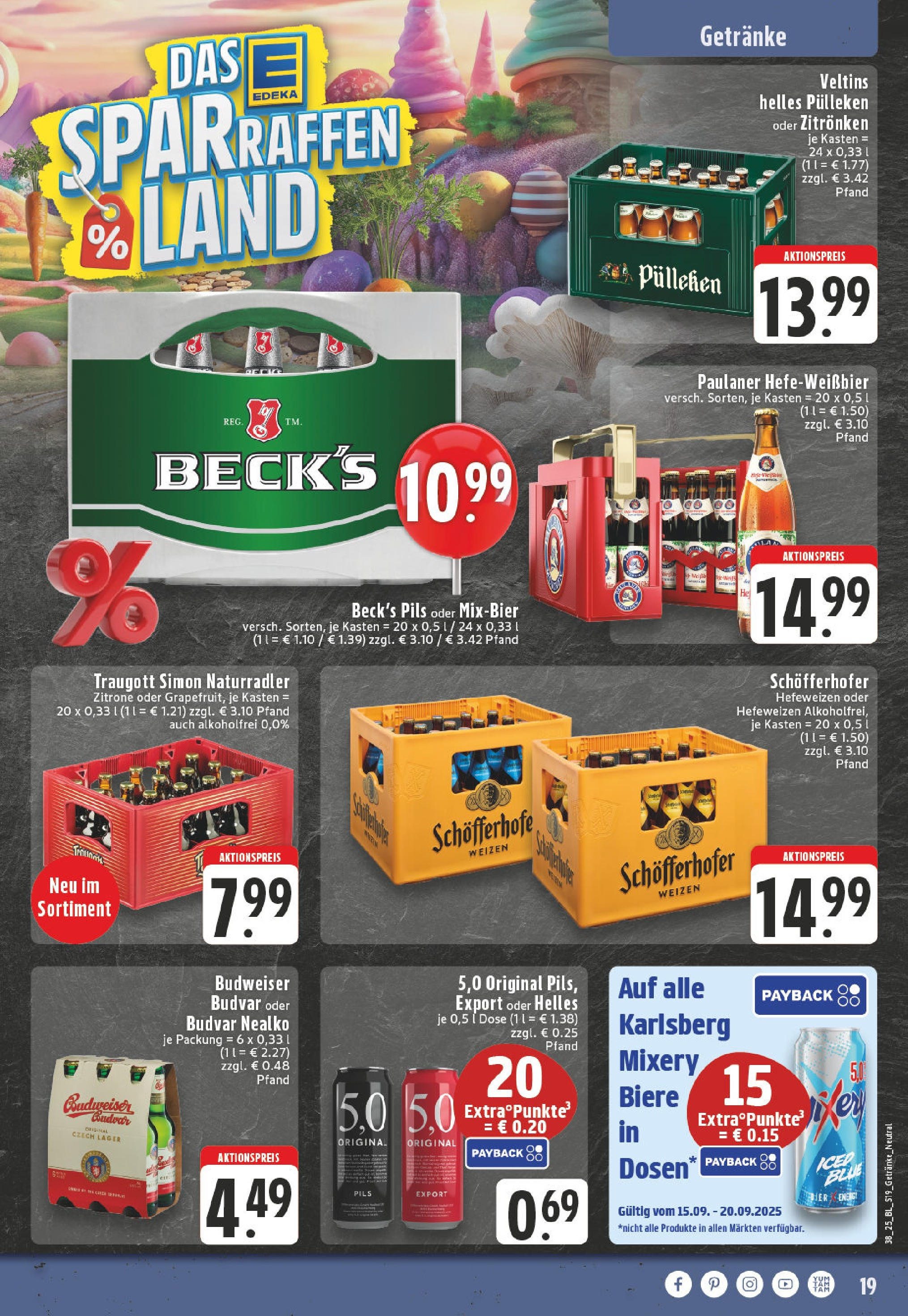 Edeka prospekt Winterberg-Zueschen	 (ab 14.09.2025) » Angebote Online | Seite: 19 | Produkte: Helles pulleken, Budweiser, Paulaner, Veltins