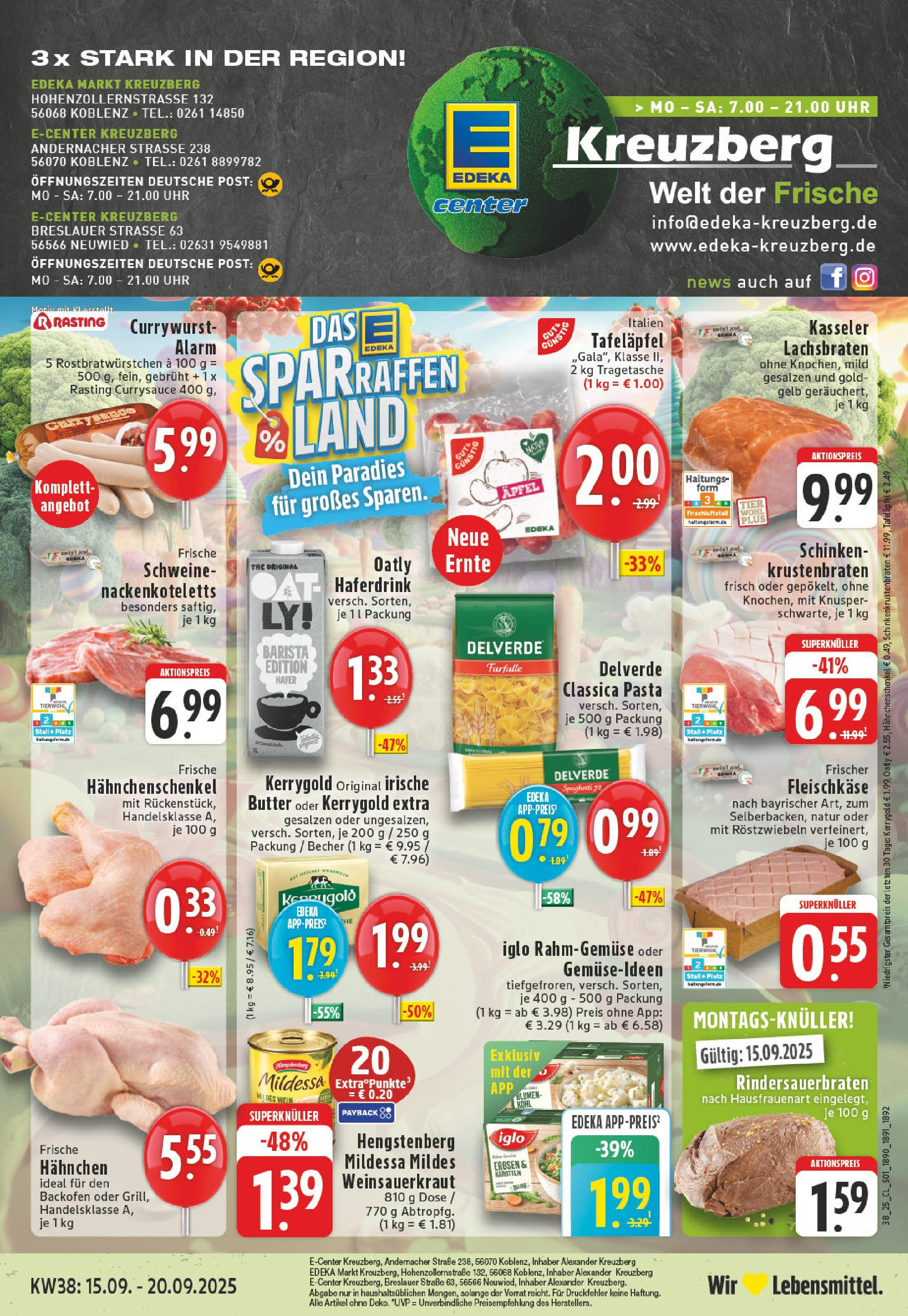 Edeka prospekt Koblenz (ab 14.09.2025) » Angebote Online | Seite: 1 | Produkte: Hahnchen, Iglo, Krustenbraten, Uhr Edeka prospekt Koblenz (ab 14.09.2025) » Angebote Online | Seite: 1 | Produkte: Hahnchen, Iglo, Krustenbraten, Uhr