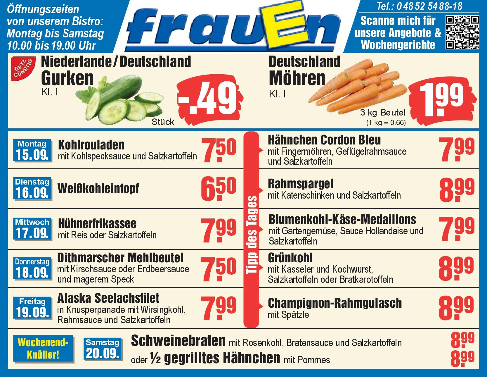 Edeka prospekt Heide	 (ab 14.09.2025) » Angebote Online | Seite: 1 | Produkte: Pommes, Mohren, Gurken, Uhr