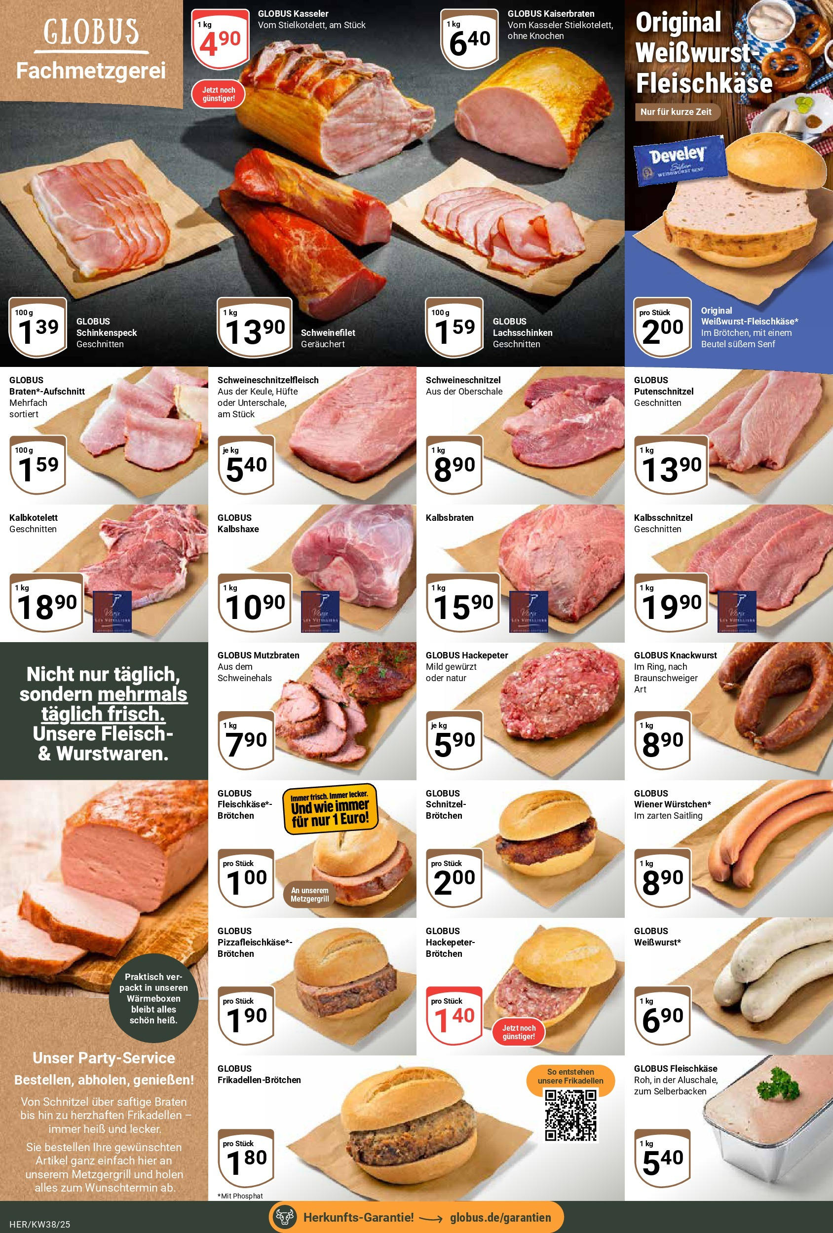 Globus prospekt Hermsdorf	 (ab 14.09.2025) » Angebote online | Seite: 6 | Produkte: Weißwurst, Schnitzel, Putenschnitzel, Fleisch
