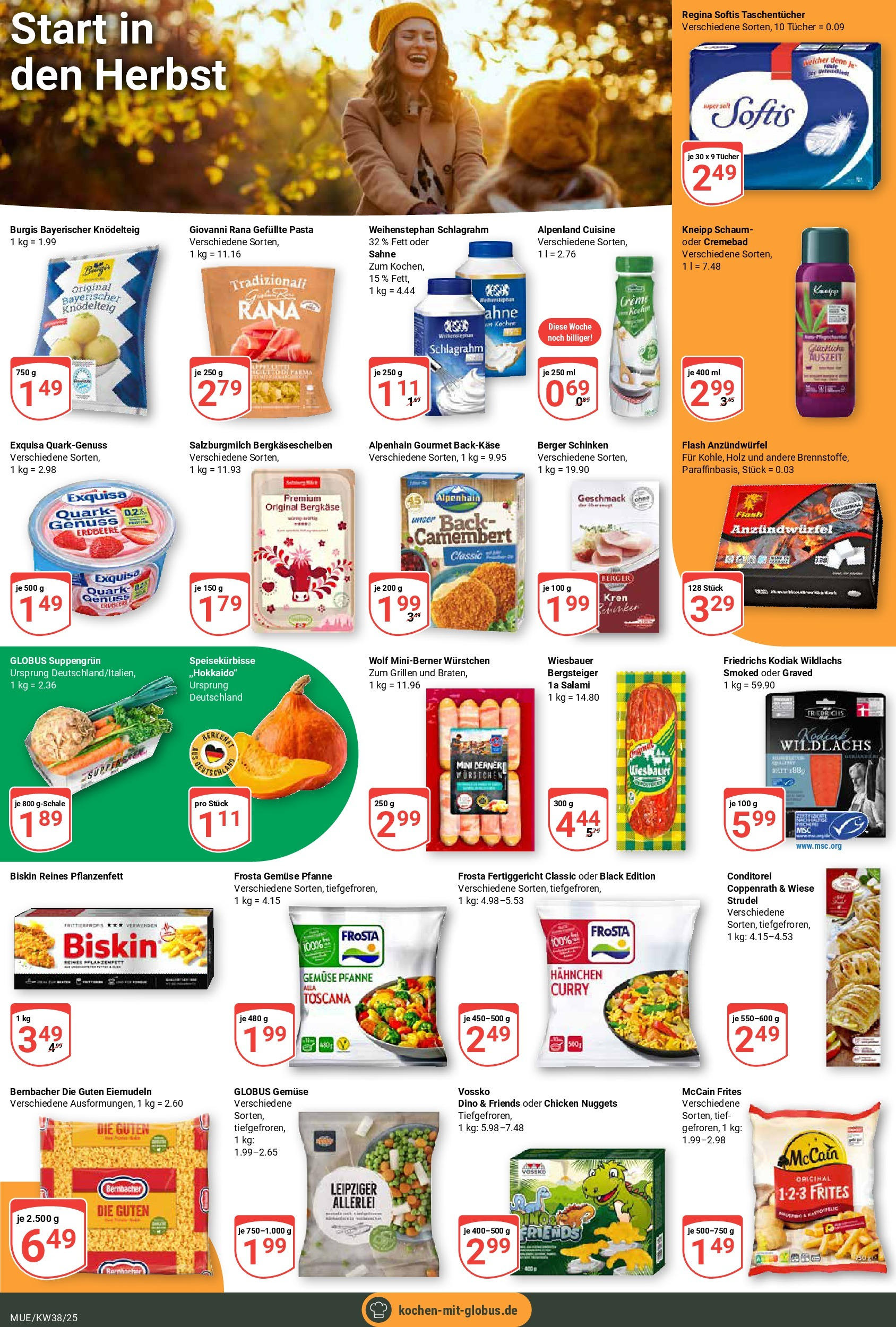 Globus prospekt Mühldorf	 (ab 14.09.2025) » Angebote online | Seite: 11 | Produkte: McCain, Creme, Frosta, Salami