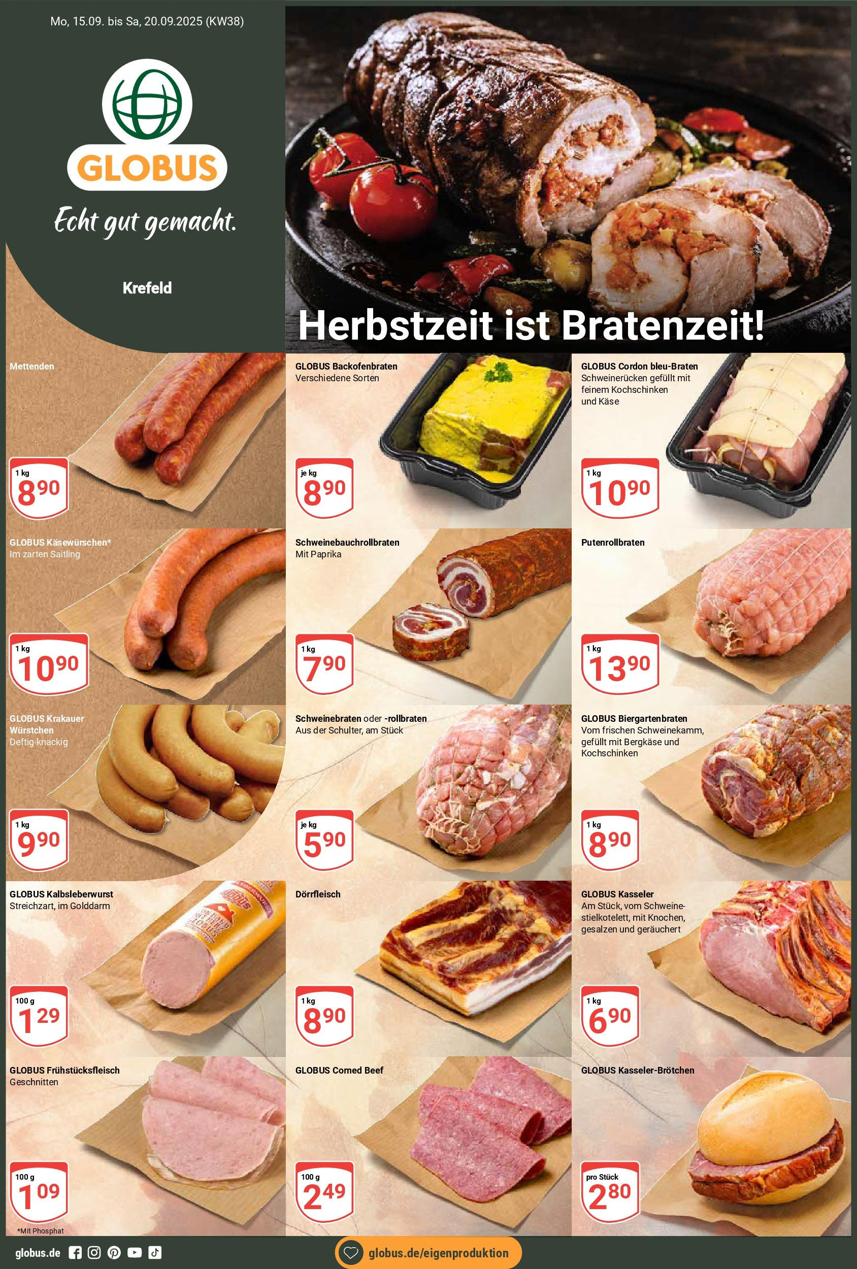 Globus prospekt Krefeld	 (ab 14.09.2025) » Angebote online | Seite: 1 | Produkte: Käse, Paprika, Schweinerucken