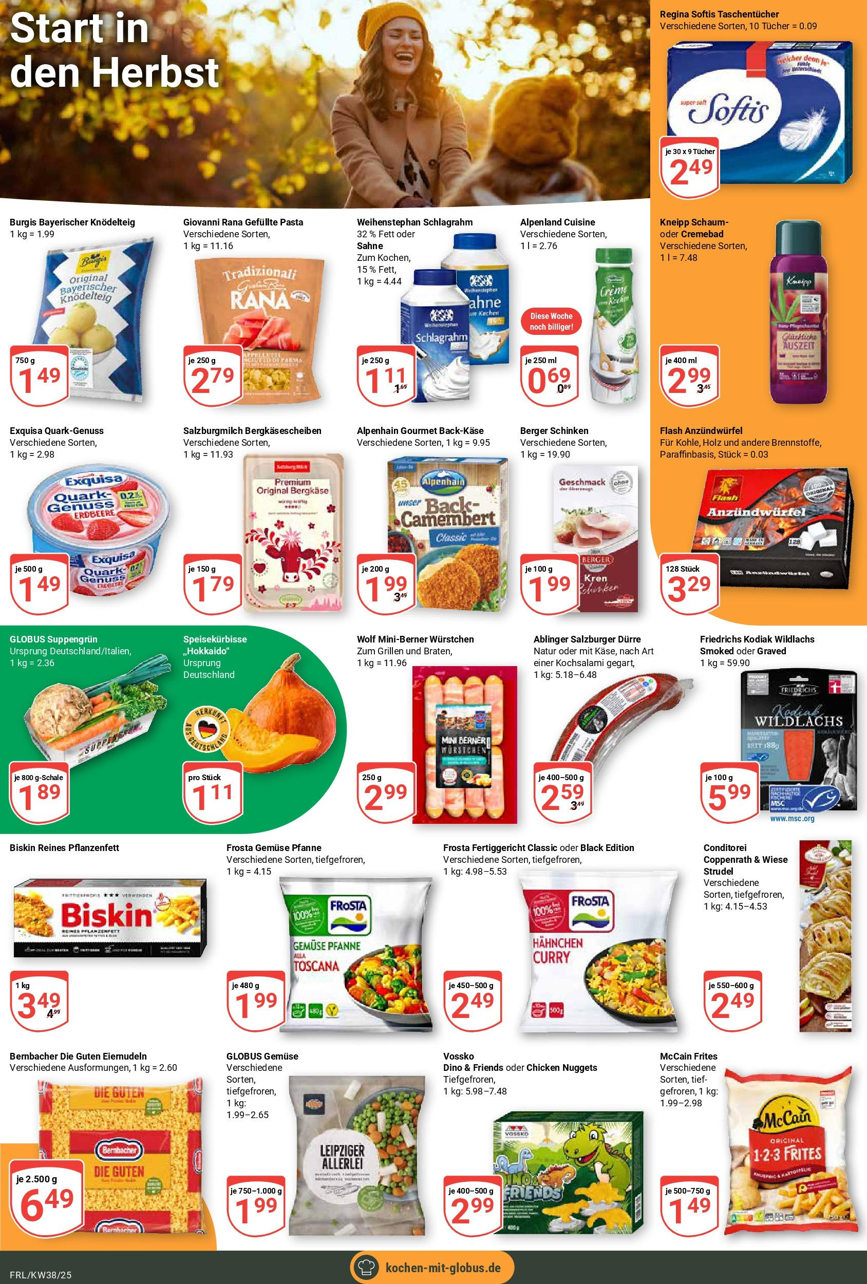 Globus prospekt Freilassing	 (ab 14.09.2025) » Angebote online | Seite: 10 | Produkte: Hahnchen, McCain, Pasta, Sahne