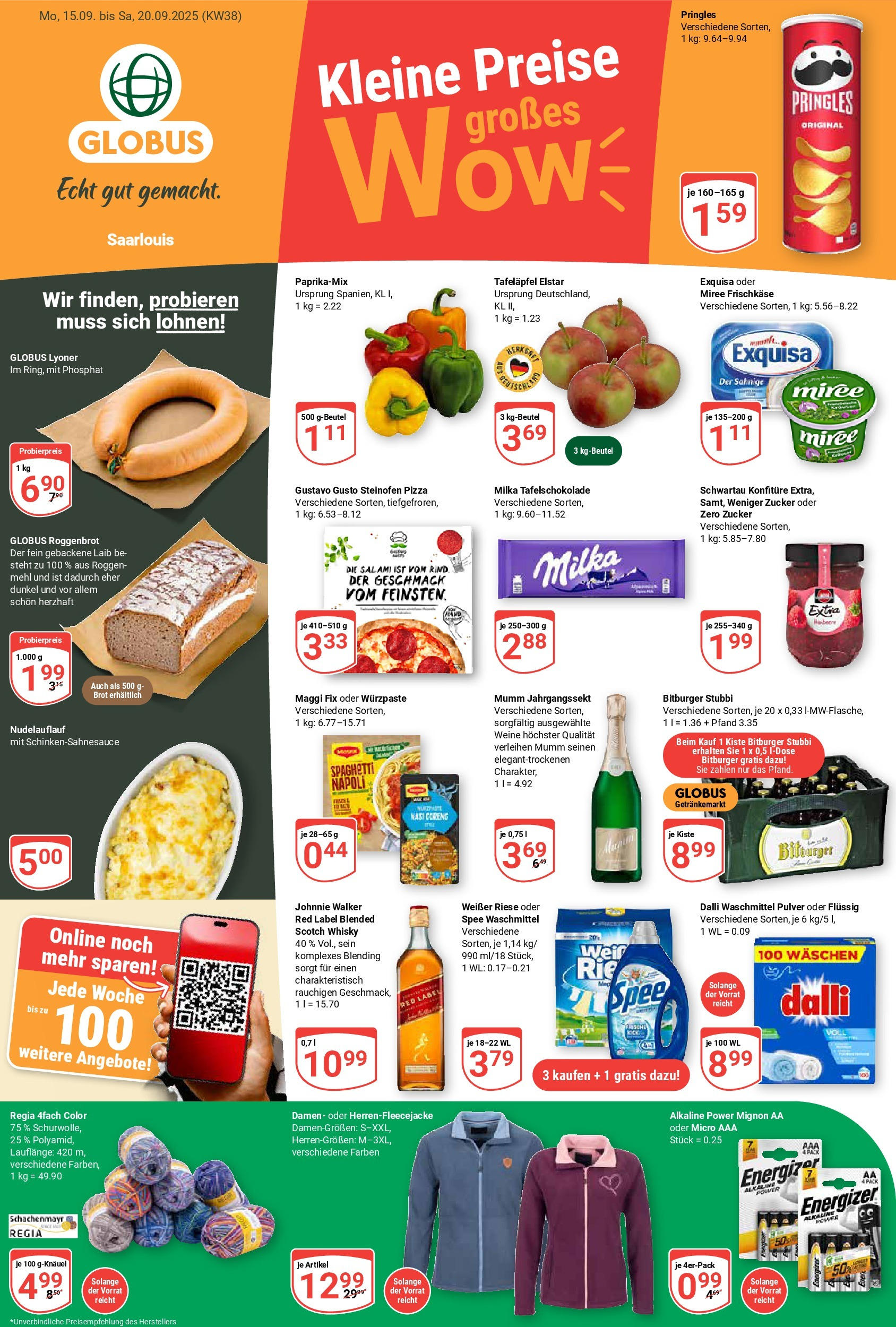 Globus prospekt Saarlouis (ab 14.09.2025) » Angebote ab Montag | Seite: 1 | Produkte: Mehl, Exquisa, Pringles, Johnnie walker Globus prospekt Saarlouis (ab 14.09.2025) » Angebote online | Seite: 1 | Produkte: Mehl, Exquisa, Pringles, Johnnie walker