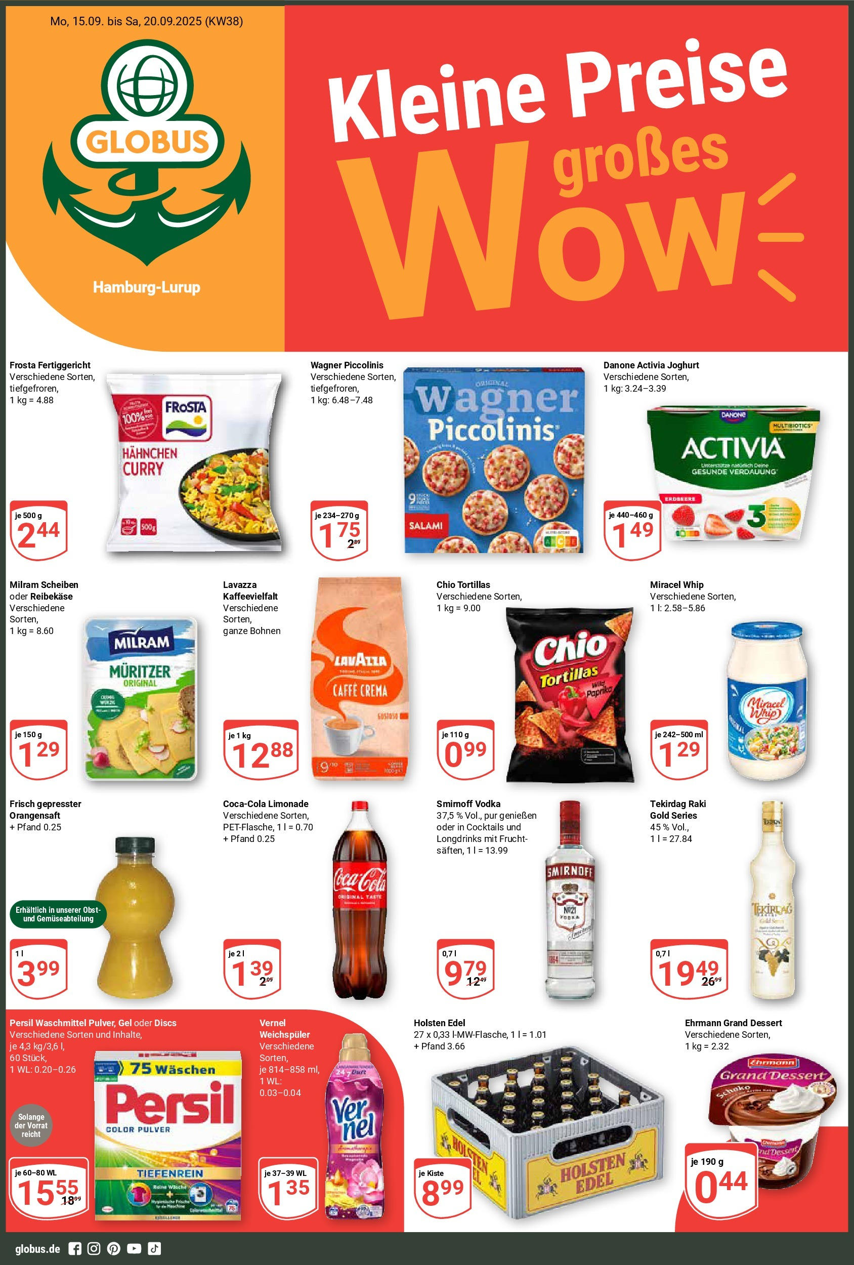 Globus prospekt Hamburg	 (ab 14.09.2025) » Angebote online | Seite: 1 | Produkte: Joghurt, Milram, Vodka, Reibekase