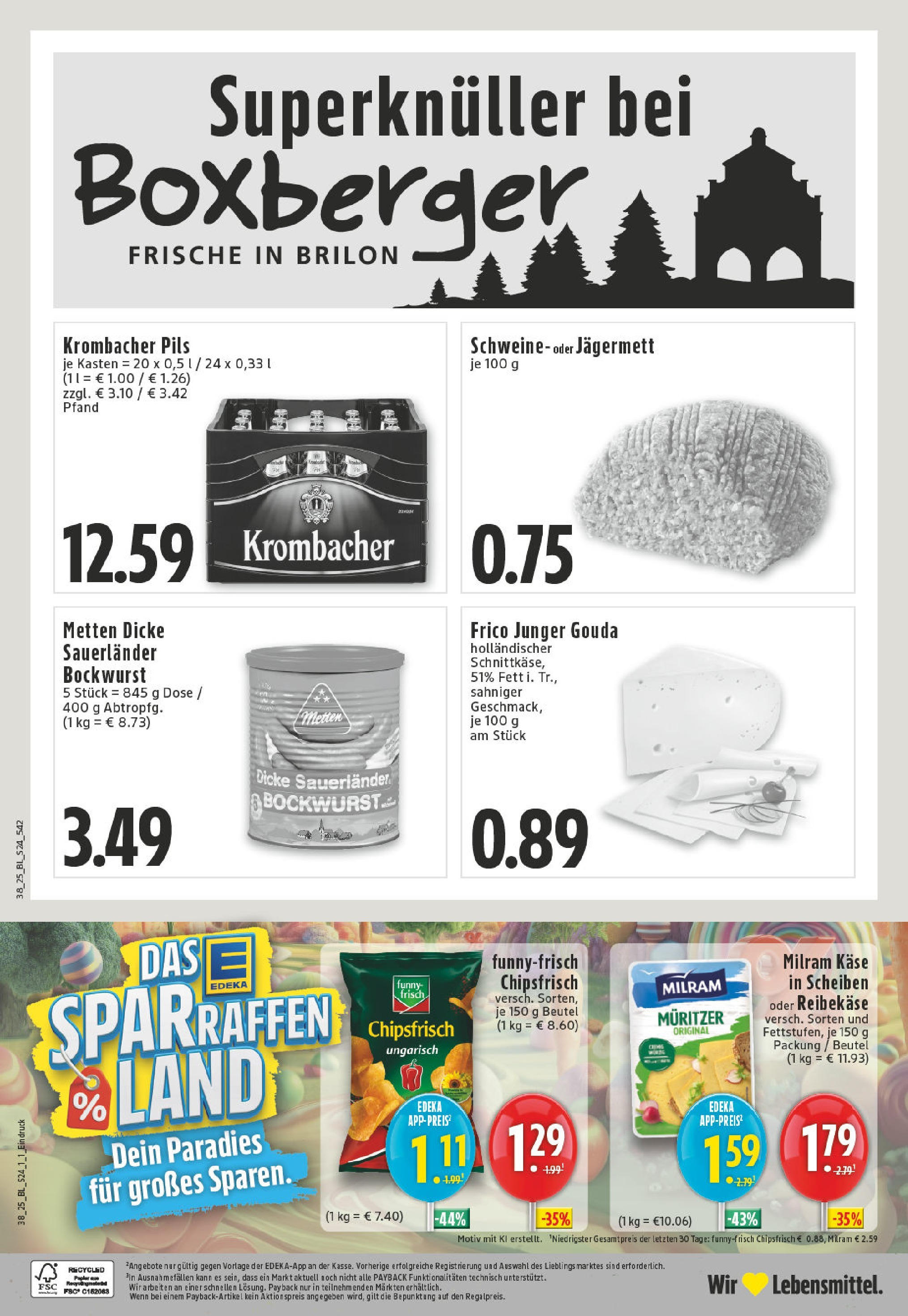 Edeka prospekt Brilon (ab 14.09.2025) » Angebote Online | Seite: 26 | Produkte: Dicke sauerlander bockwurst, Käse, Pils, Milram Edeka prospekt Brilon (ab 14.09.2025) » Angebote Online | Seite: 26 | Produkte: Dicke sauerlander bockwurst, Käse, Pils, Milram