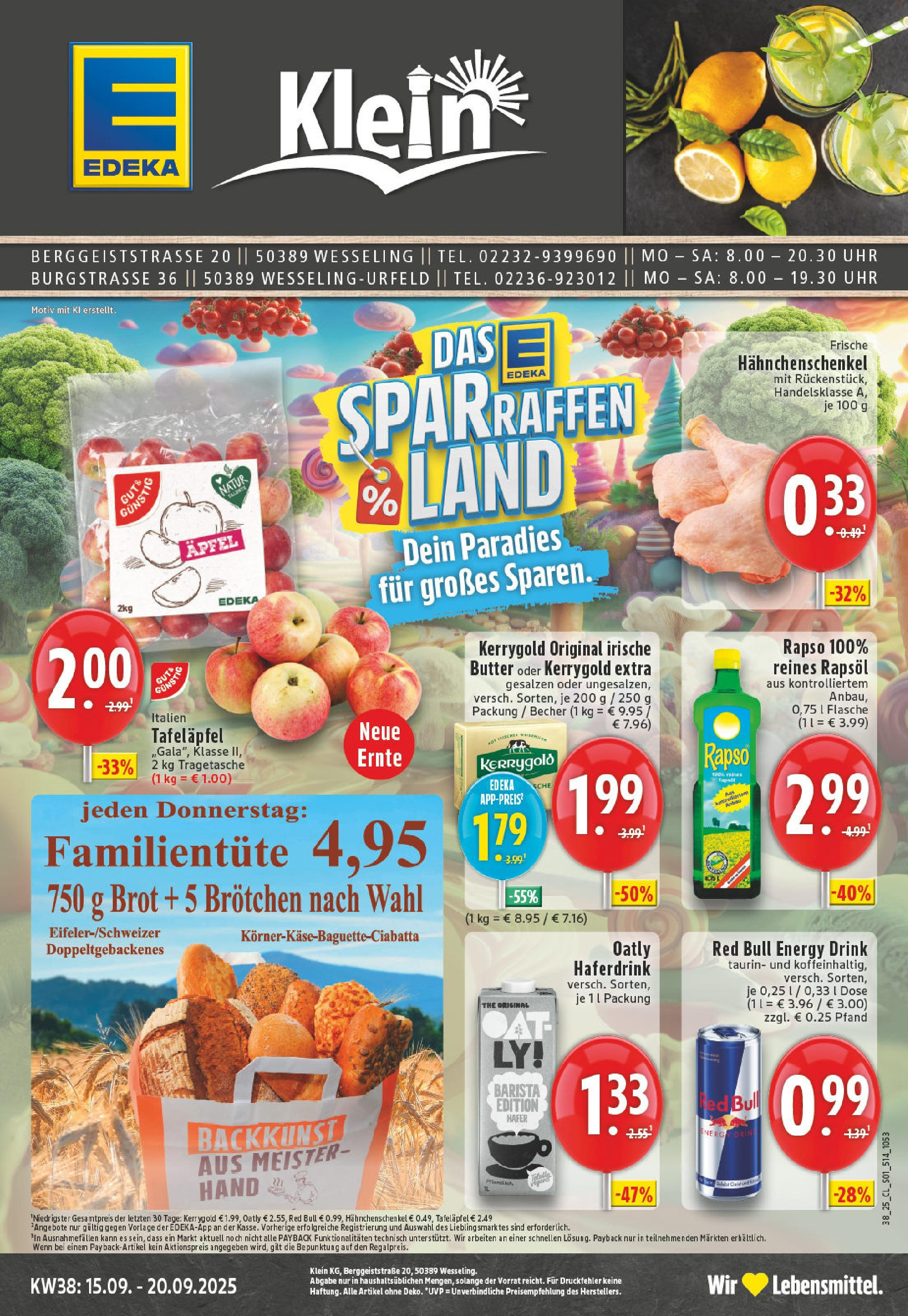 Edeka prospekt Wesseling-Urfeld	 (ab 14.09.2025) » Angebote Online | Seite: 1 | Produkte: Hahnchenschenkel, Rapsöl, Äpfel, Haferdrink