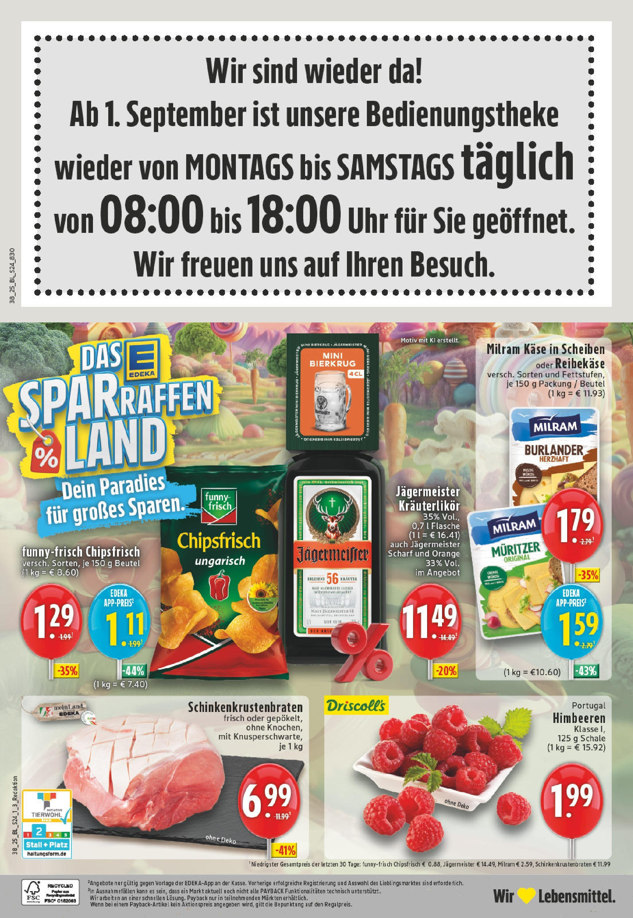 Edeka prospekt Köln	 (ab 14.09.2025) » Angebote Online | Seite: 26 | Produkte: Himbeeren, Käse, Jägermeister, Chips