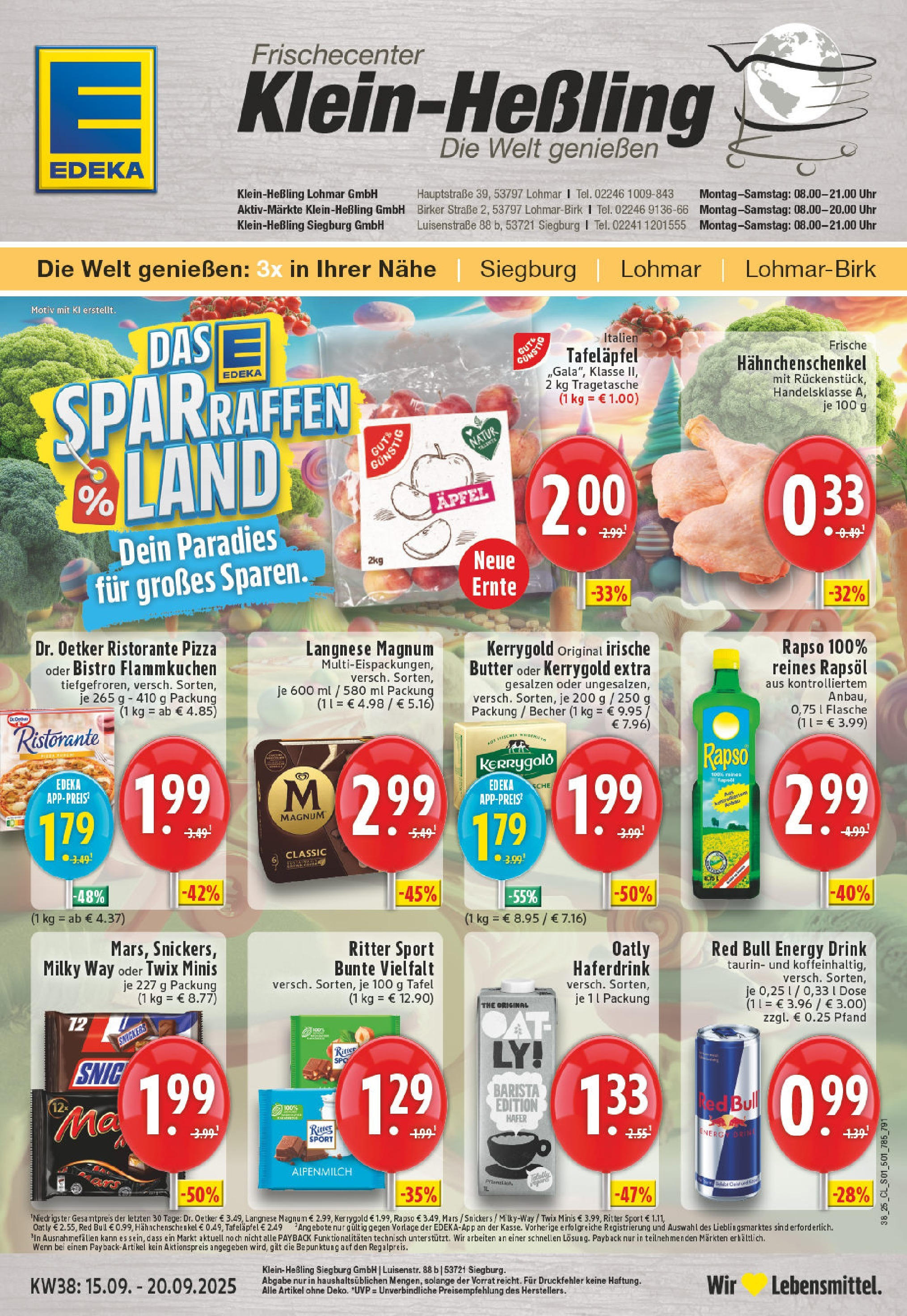 Edeka prospekt Lohmar - Birk	 (ab 14.09.2025) » Angebote Online | Seite: 1 | Produkte: Langnese, Snickers, Twix, Pizza