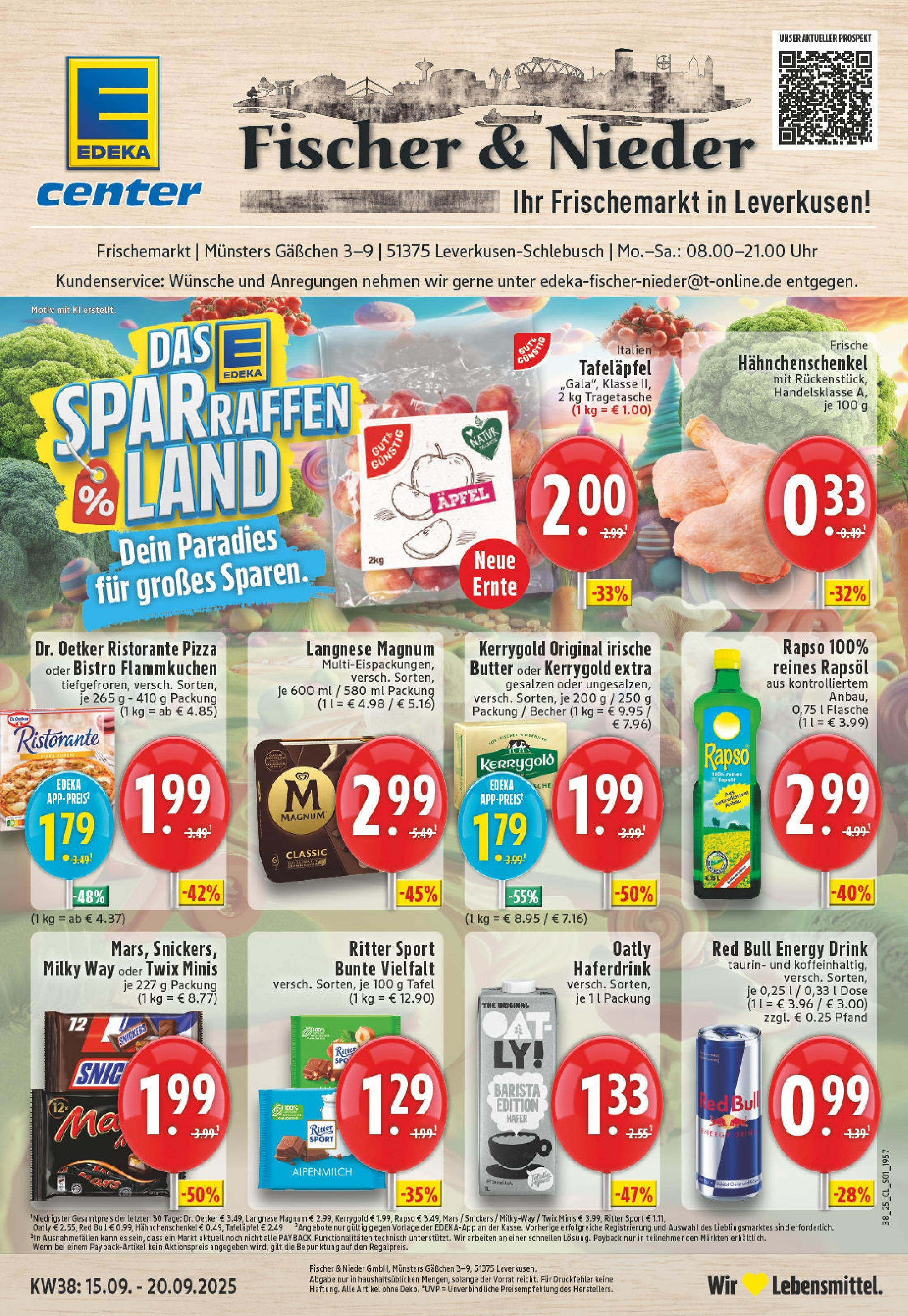 Edeka prospekt Leverkusen-Schlebusch	 (ab 14.09.2025) » Angebote Online | Seite: 1 | Produkte: Ristorante, Langnese, Hahnchenschenkel, Äpfel