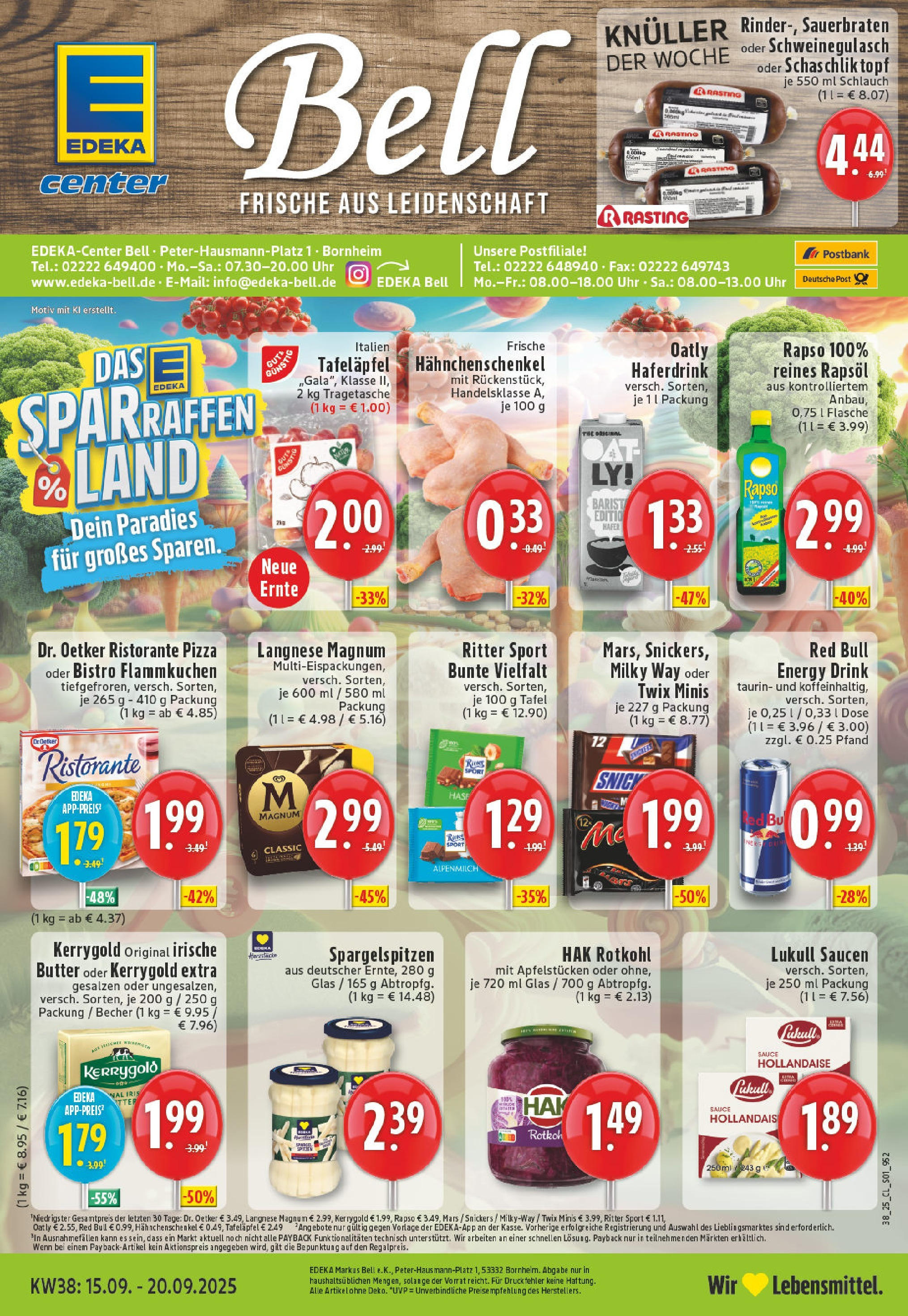 Edeka prospekt Bornheim	 (ab 14.09.2025) » Angebote Online | Seite: 1 | Produkte: Hahnchenschenkel, Butter, Rapsöl, Apple