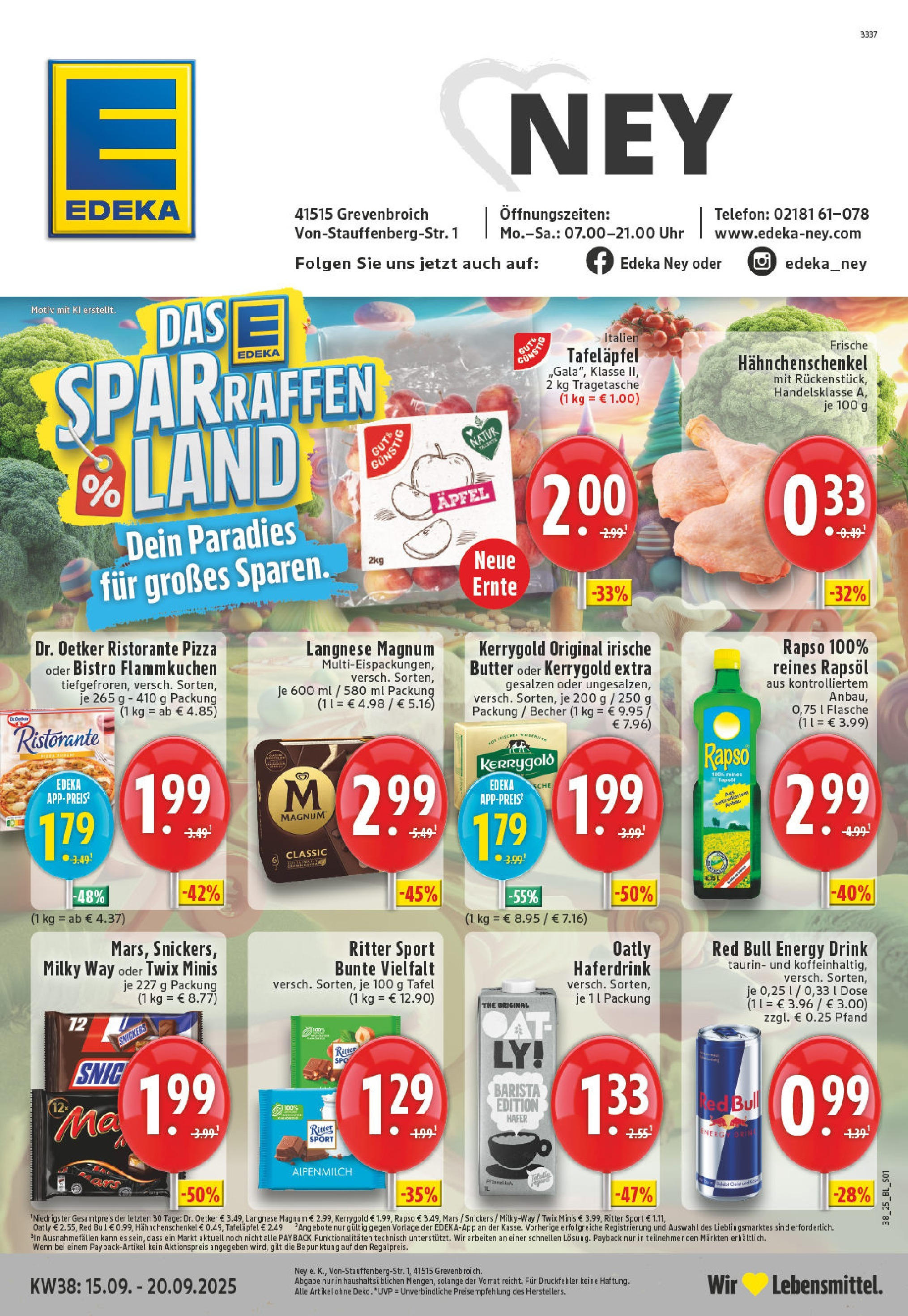 Edeka prospekt Grevenbroich-Südstadt	 (ab 14.09.2025) » Angebote Online | Seite: 1 | Produkte: Langnese, Energy, Ritter sport, Oatly