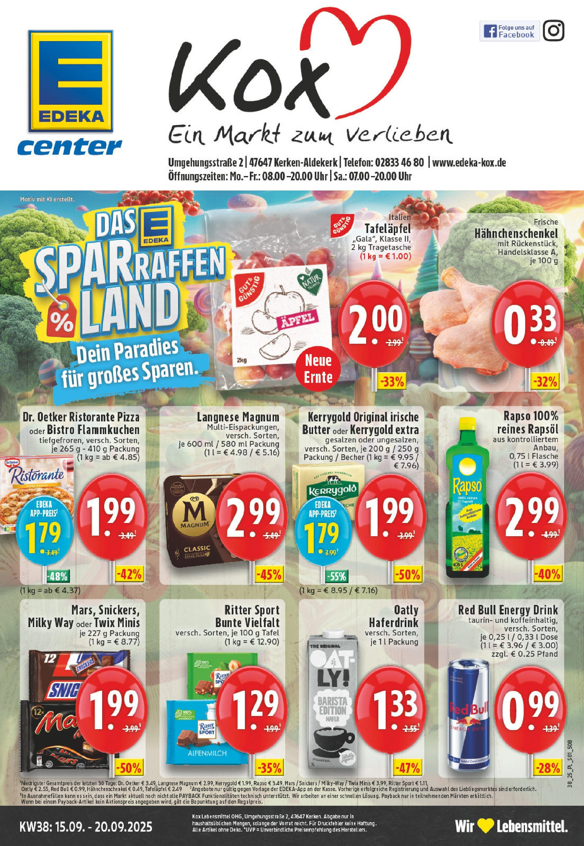 Edeka prospekt Kerken-Aldekerk (ab 14.09.2025) » Angebote Online | Seite: 1 | Produkte: Red bull, Äpfel, Twix, Haferdrink Edeka prospekt Kerken-Aldekerk (ab 14.09.2025) » Angebote Online | Seite: 1 | Produkte: Red bull, Äpfel, Twix, Haferdrink