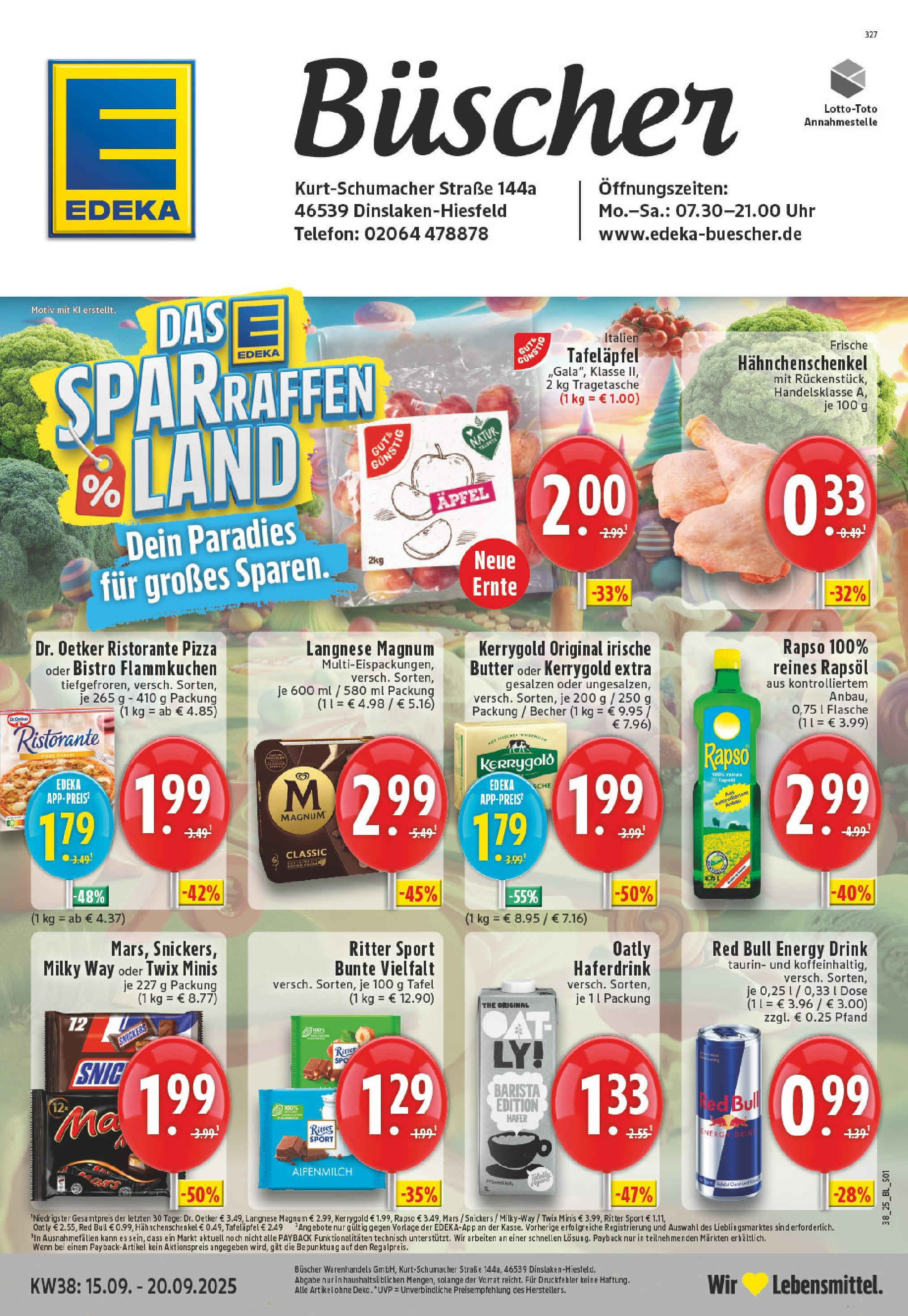 Edeka prospekt Dinslaken-Hiesfeld	 (ab 14.09.2025) » Angebote Online | Seite: 1 | Produkte: Langnese, Energy, Butter, Oatly
