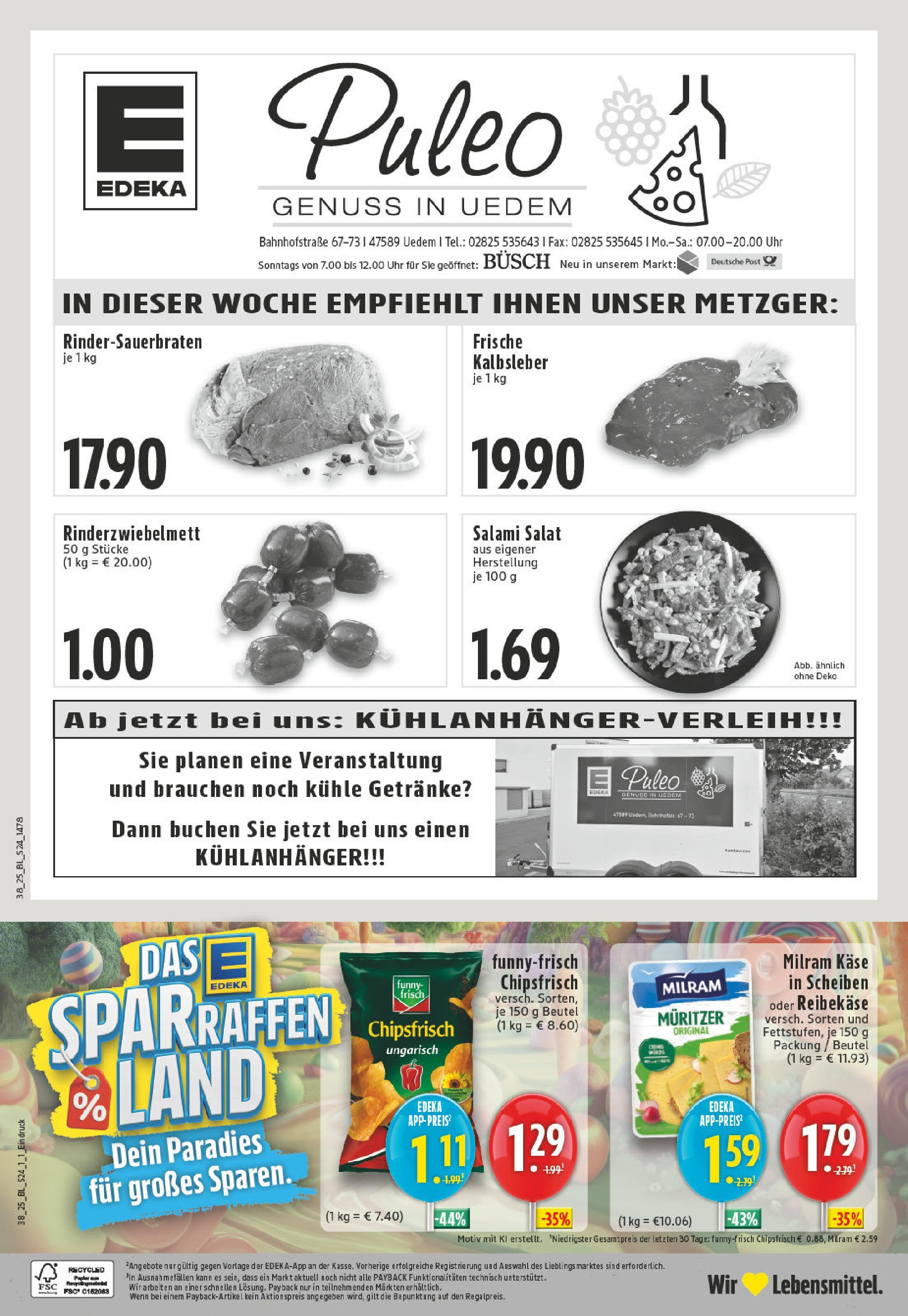 Edeka prospekt Uedem	 (ab 14.09.2025) » Angebote Online | Seite: 26 | Produkte: Käse, Kalbsleber, Milram, Chips