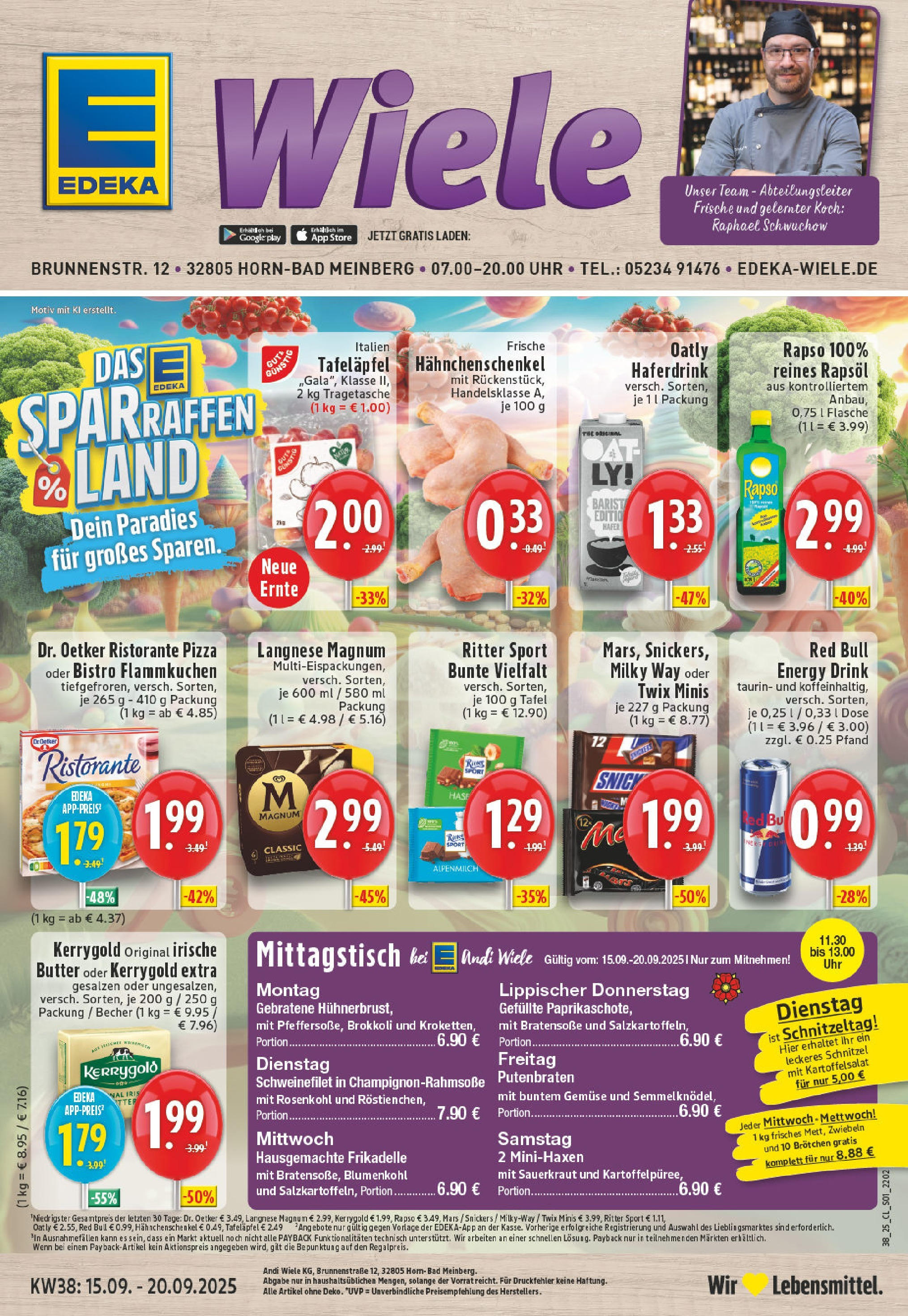 Edeka prospekt Horn-Bad Meinberg (ab 14.09.2025) » Angebote Online | Seite: 1 | Produkte: Hahnchenschenkel, Snickers, Blumenkohl, Pizza Edeka prospekt Horn-Bad Meinberg (ab 14.09.2025) » Angebote Online | Seite: 1 | Produkte: Hahnchenschenkel, Snickers, Blumenkohl, Pizza