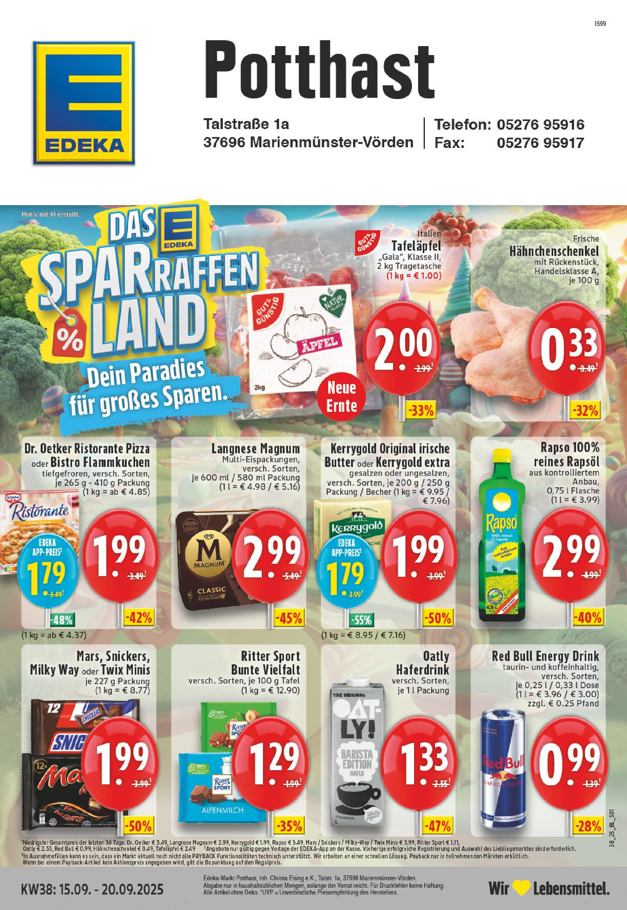 Edeka prospekt Marienmuenster-Voerden	 (ab 14.09.2025) » Angebote Online | Seite: 1 | Produkte: Langnese, Red bull, Butter, Haferdrink