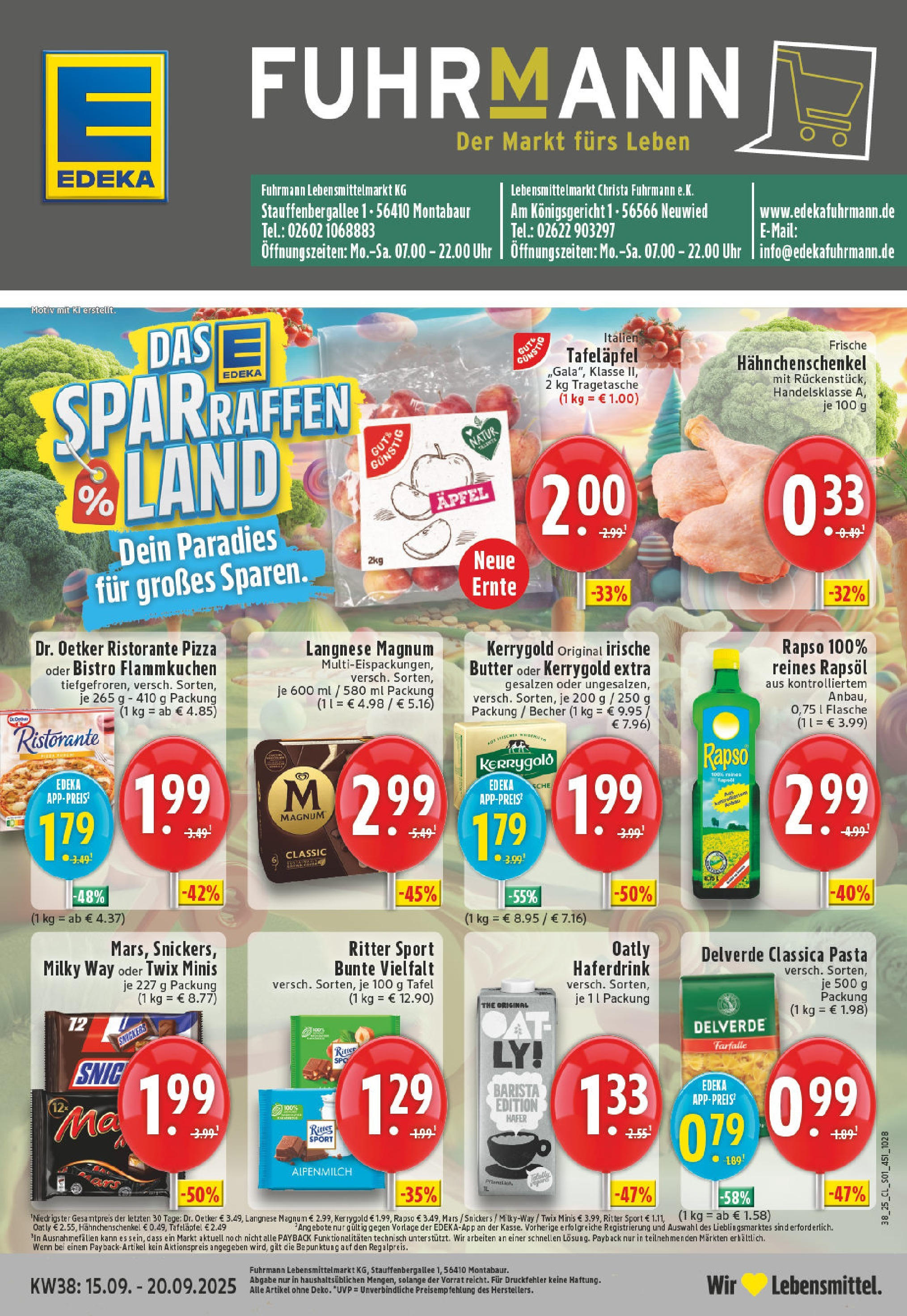 Edeka prospekt Neuwied (ab 14.09.2025) » Angebote Online | Seite: 1 | Produkte: Hahnchenschenkel, Rapsöl, Snickers, Oatly Edeka prospekt Neuwied (ab 14.09.2025) » Angebote Online | Seite: 1 | Produkte: Hahnchenschenkel, Rapsöl, Snickers, Oatly