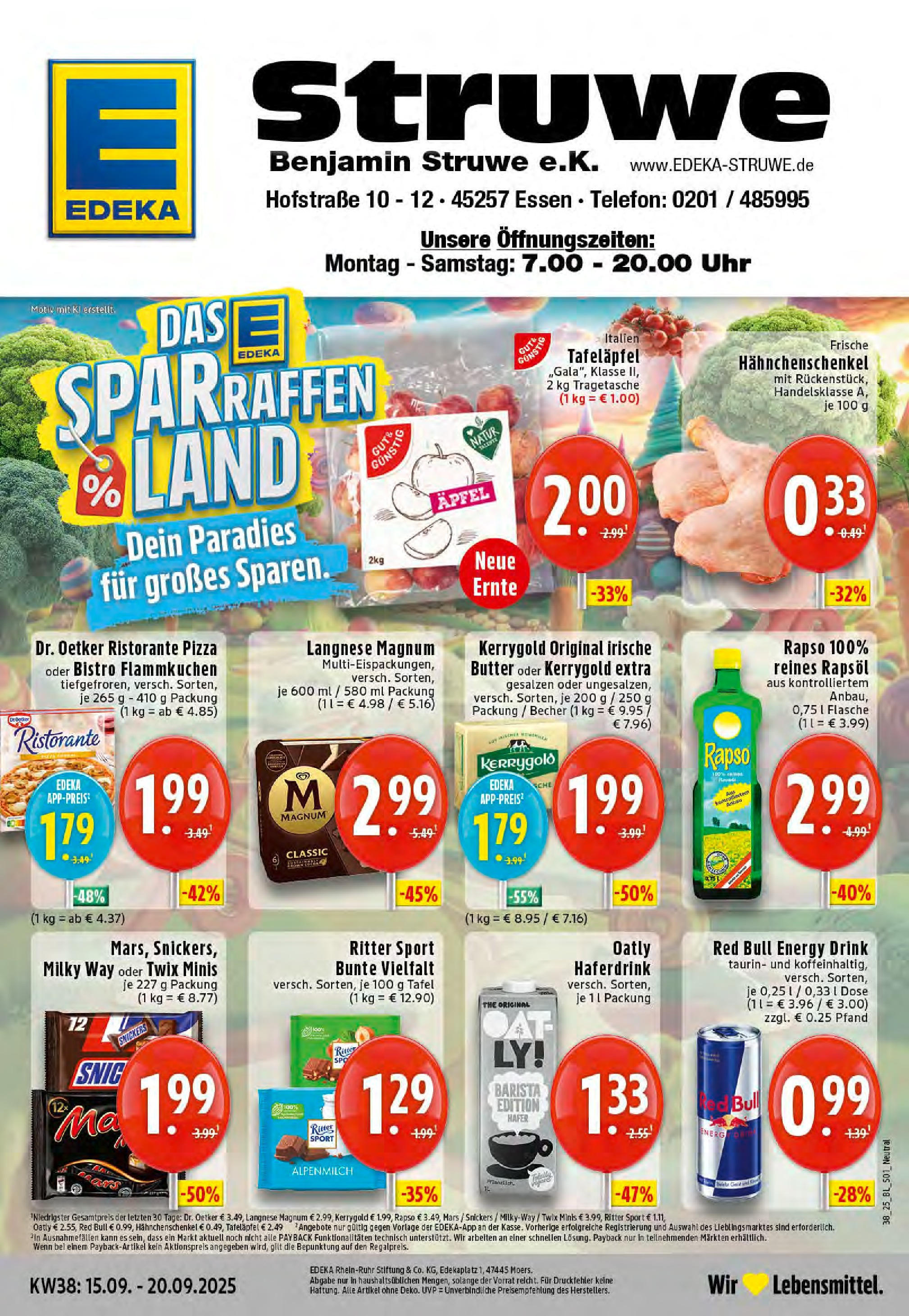 Edeka prospekt Essen	 (ab 14.09.2025) » Angebote Online | Seite: 1 | Produkte: Langnese, Hahnchenschenkel, Butter, Uhr