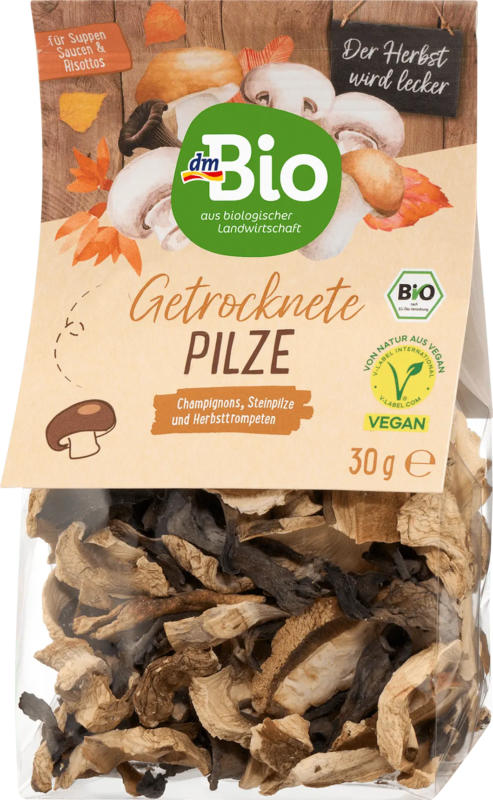 dmBio Getrocknete Pilzmischung mit Champignon, Herbsttrompete & Steinpilze