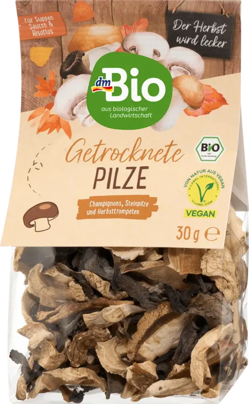 dmBio Getrocknete Pilzmischung mit Champignon, Herbsttrompete & Steinpilze