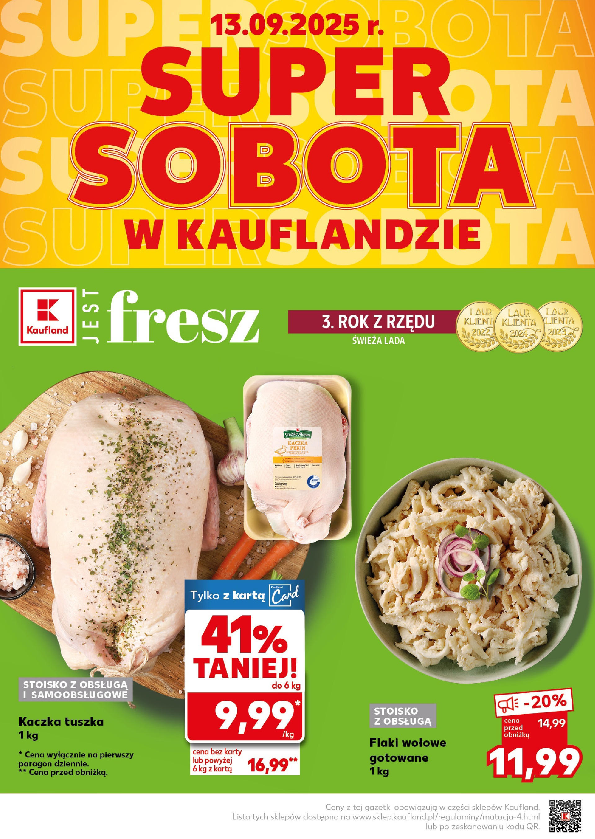 Kaufland - Kaufland Super Sobota ważne do 13.09 od 12.09.2025 - od jutra PDF | Strona: 2 | Produkty: Karta, Kaczka, Flaki, Flaki wołowe