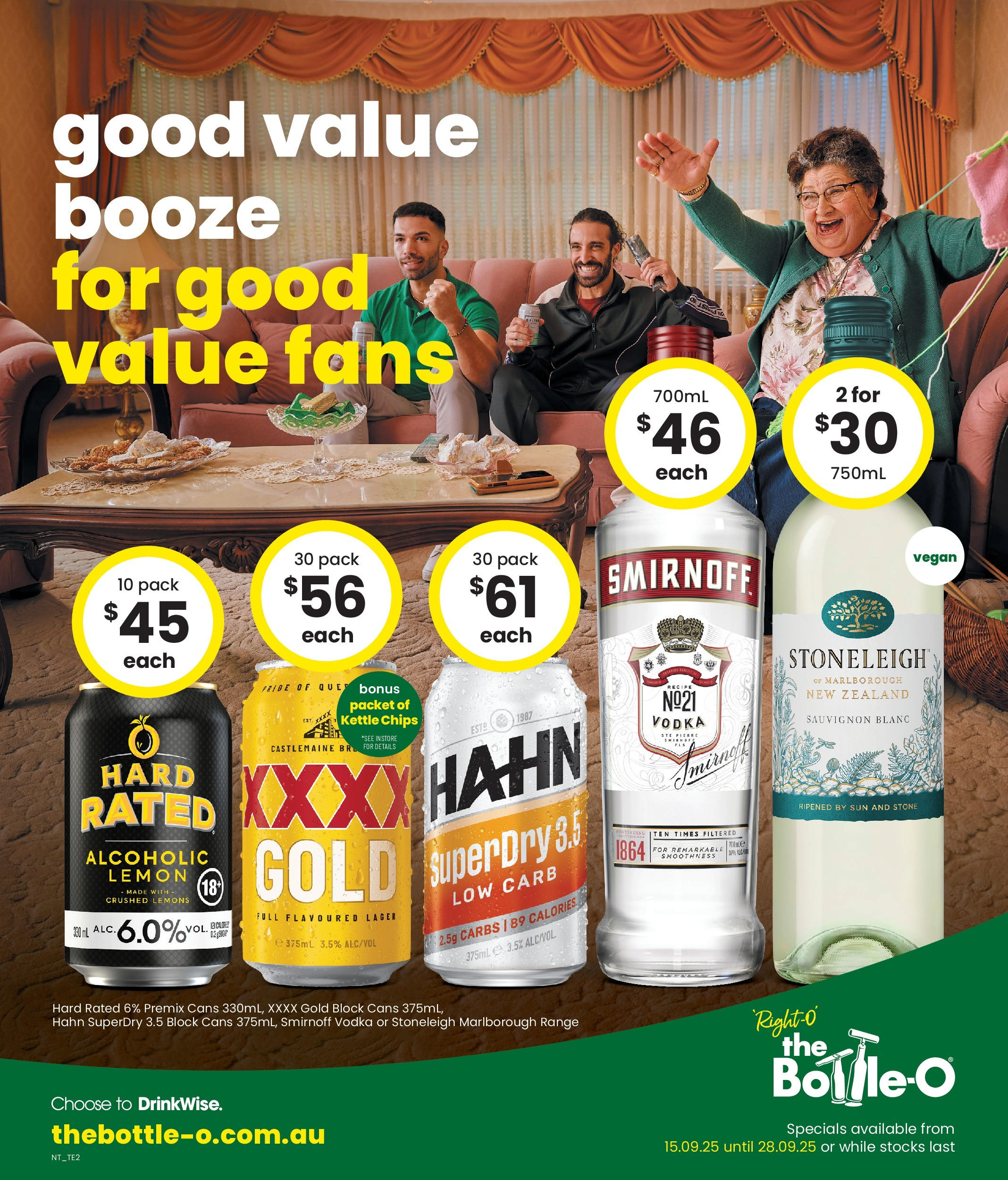 The Bottle-O - Good Value Booze, For Good Value Fans. 15/09 - 14/09/2025 > weekly / monthly specials | Page: 1 | Products: Chips, Vodka, Lemon, Kettle