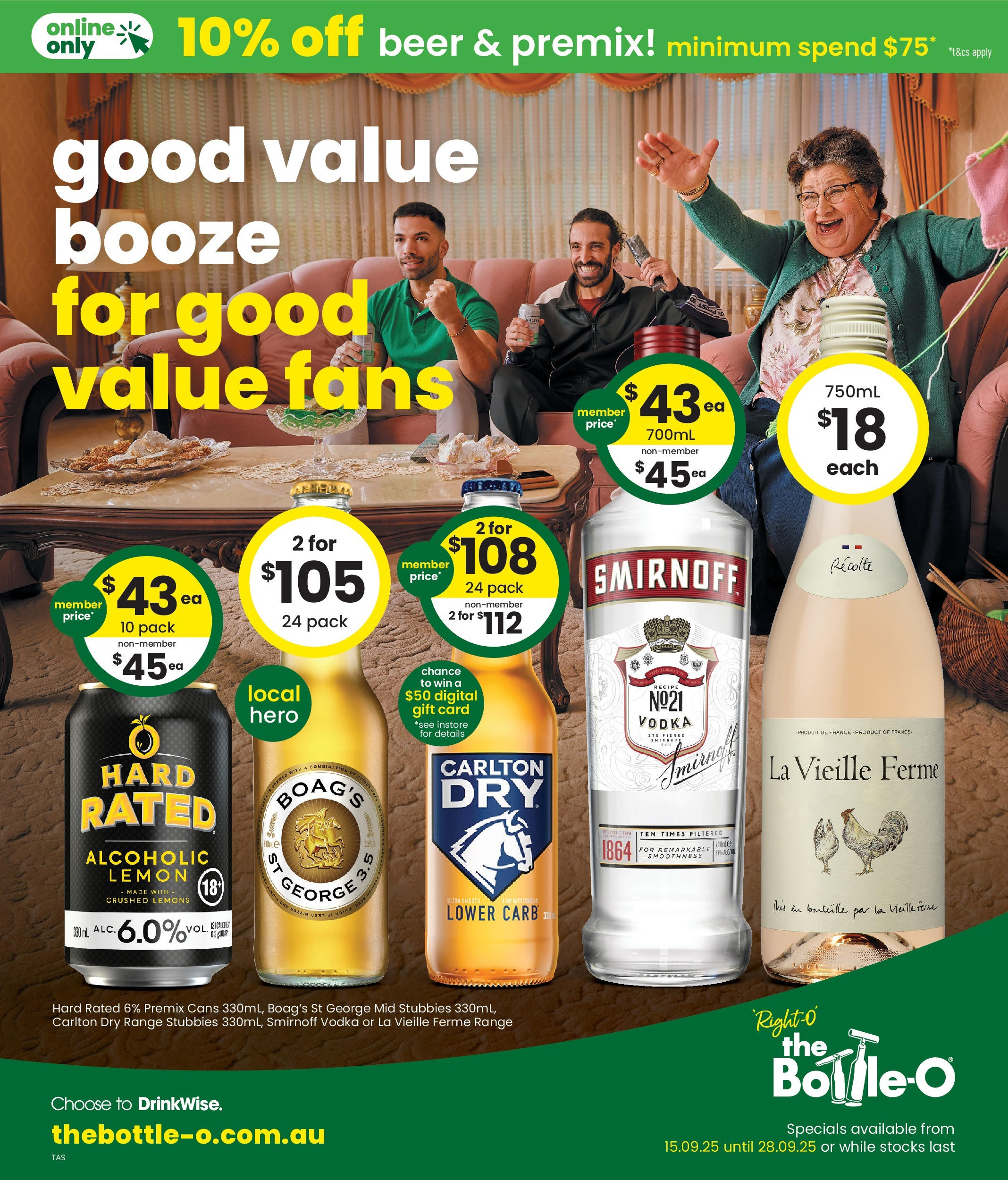The Bottle-O - Good Value Booze, For Good Value Fans. 15/09 - 14/09/2025 > weekly / monthly specials | Page: 1 | Products: Beer, Vodka, Lemon, Digital