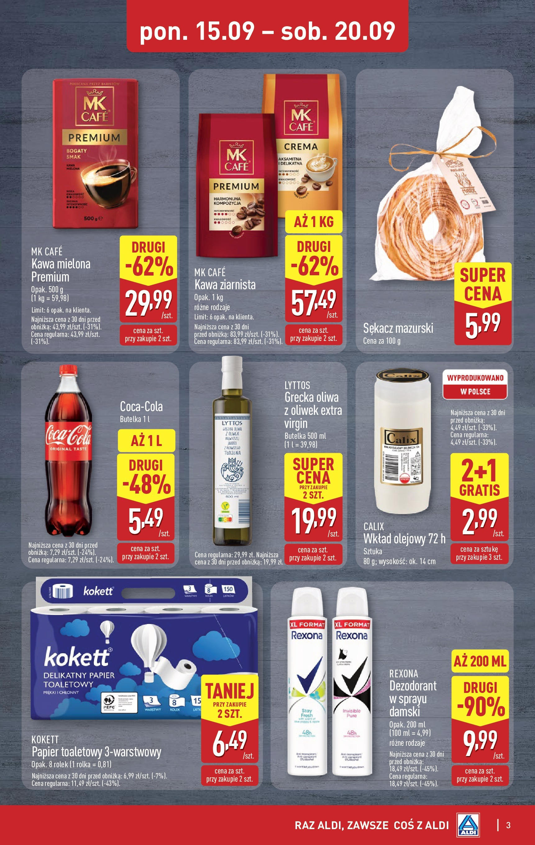 Aldi Gazetka - Okazje na weekend od 18.09.2025 - Ulotka PDF, promocje | Strona: 3 | Produkty: Oliwa z oliwek, Papier toaletowy, Kawa ziarnista, Kawa