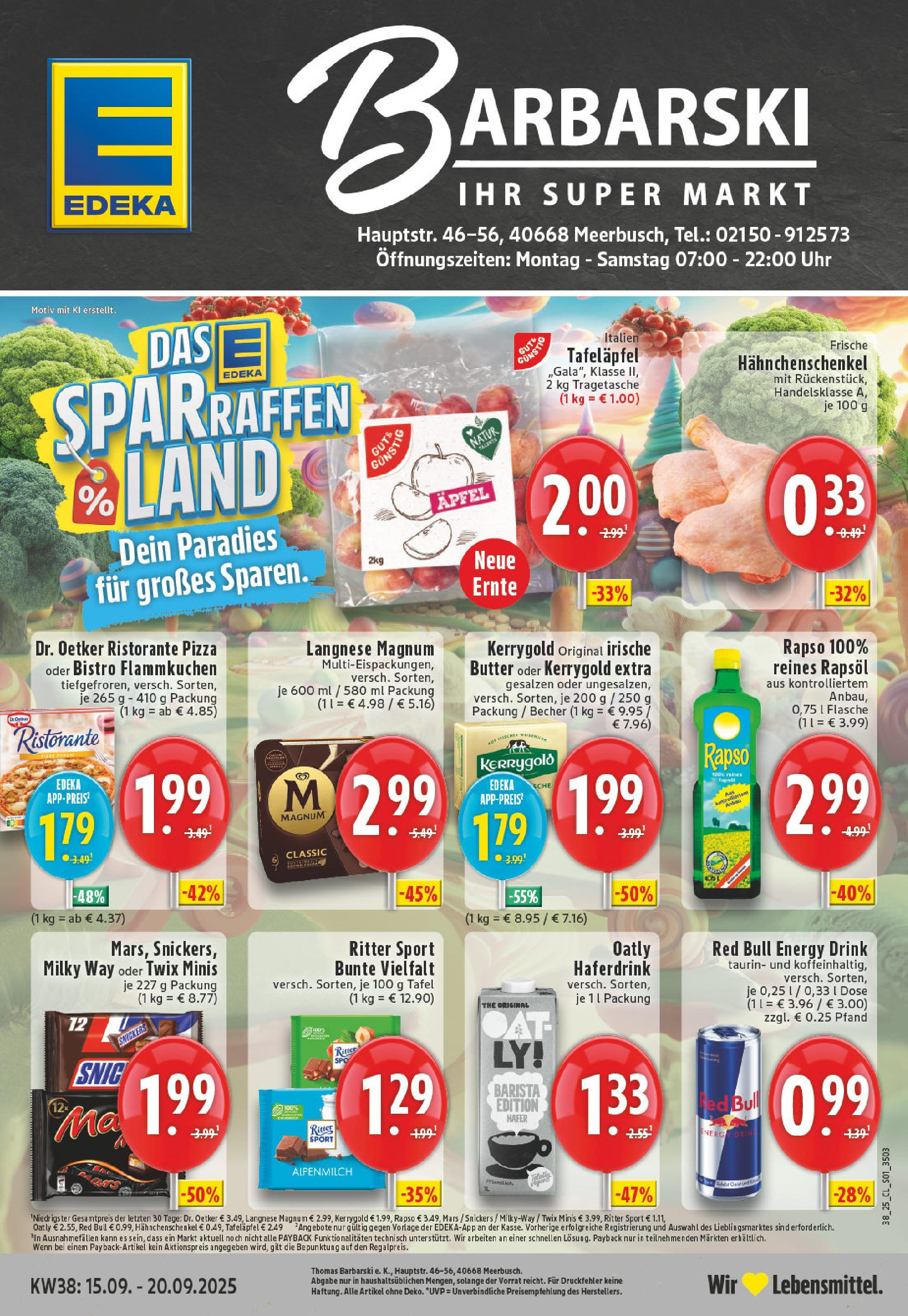Edeka prospekt Meerbusch	 (ab 14.09.2025) » Angebote Online | Seite: 1 | Produkte: Langnese, Energy, Mars, Pizza