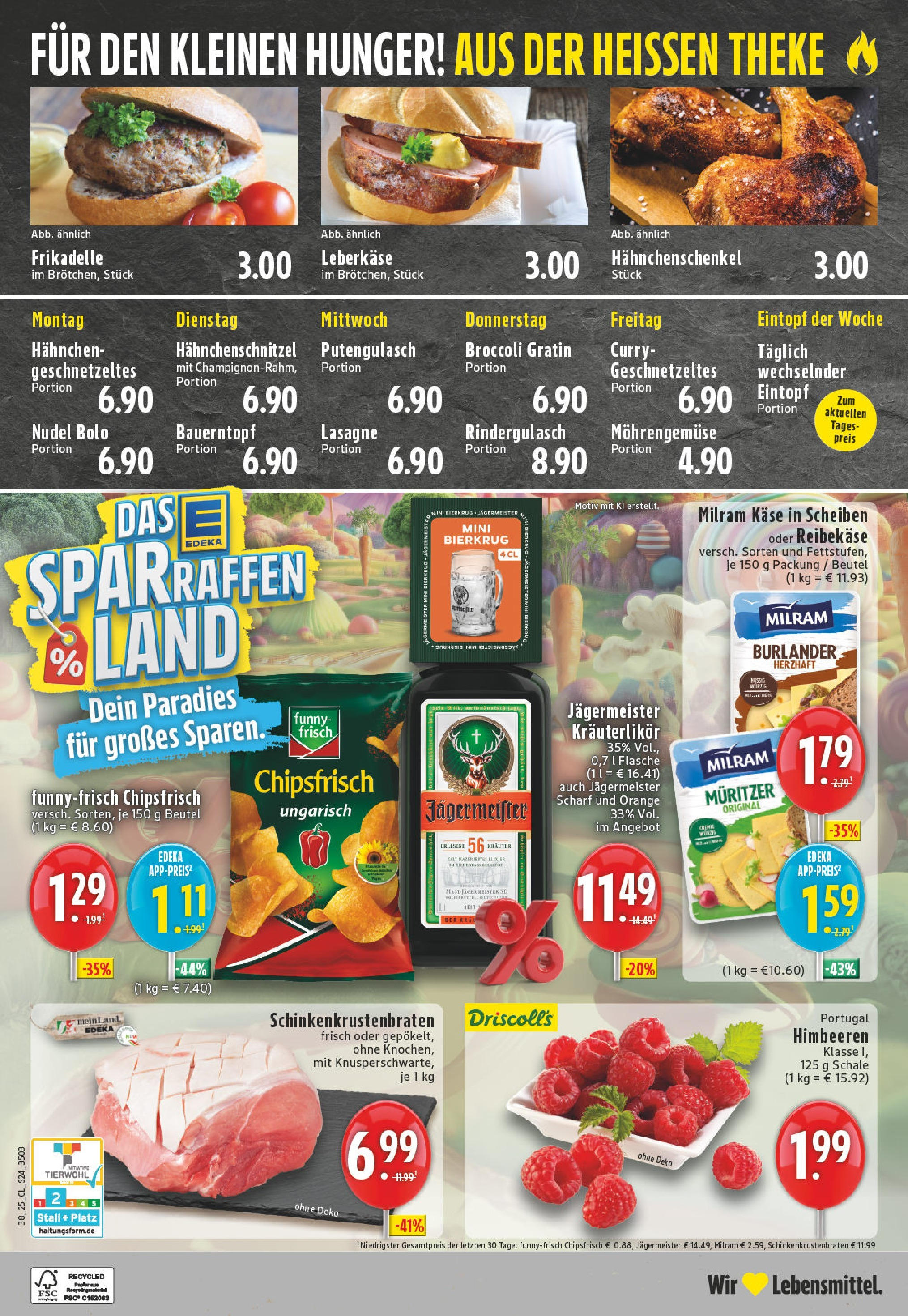 Edeka prospekt Meerbusch	 (ab 14.09.2025) » Angebote Online | Seite: 26 | Produkte: Himbeeren, Theke, Jägermeister, Chips