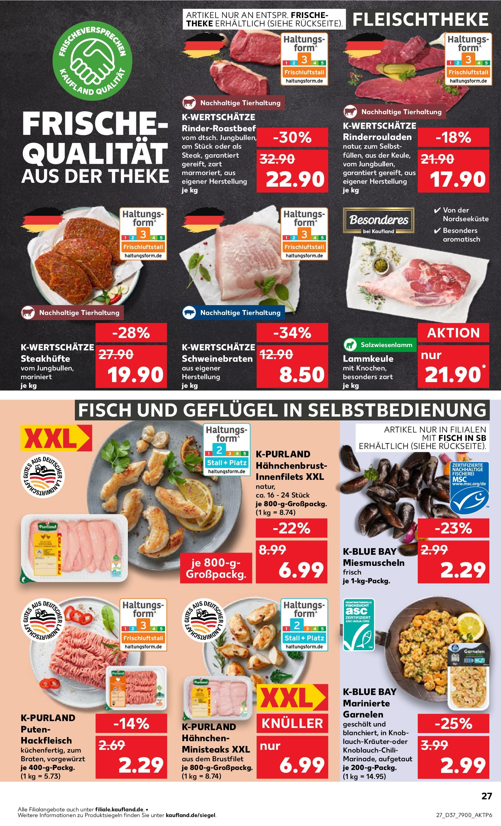 Prospekt Kaufland ab 14.09.2025 » Angebote und Werbung Online | Seite: 27 | Produkte: Rinderrouladen, Garnelen, Steak, Hackfleisch Prospekt Kaufland ab 14.09.2025 » Angebote Online zum Blättern | Seite: 27 | Produkte: Rinderrouladen, Garnelen, Steak, Hackfleisch
