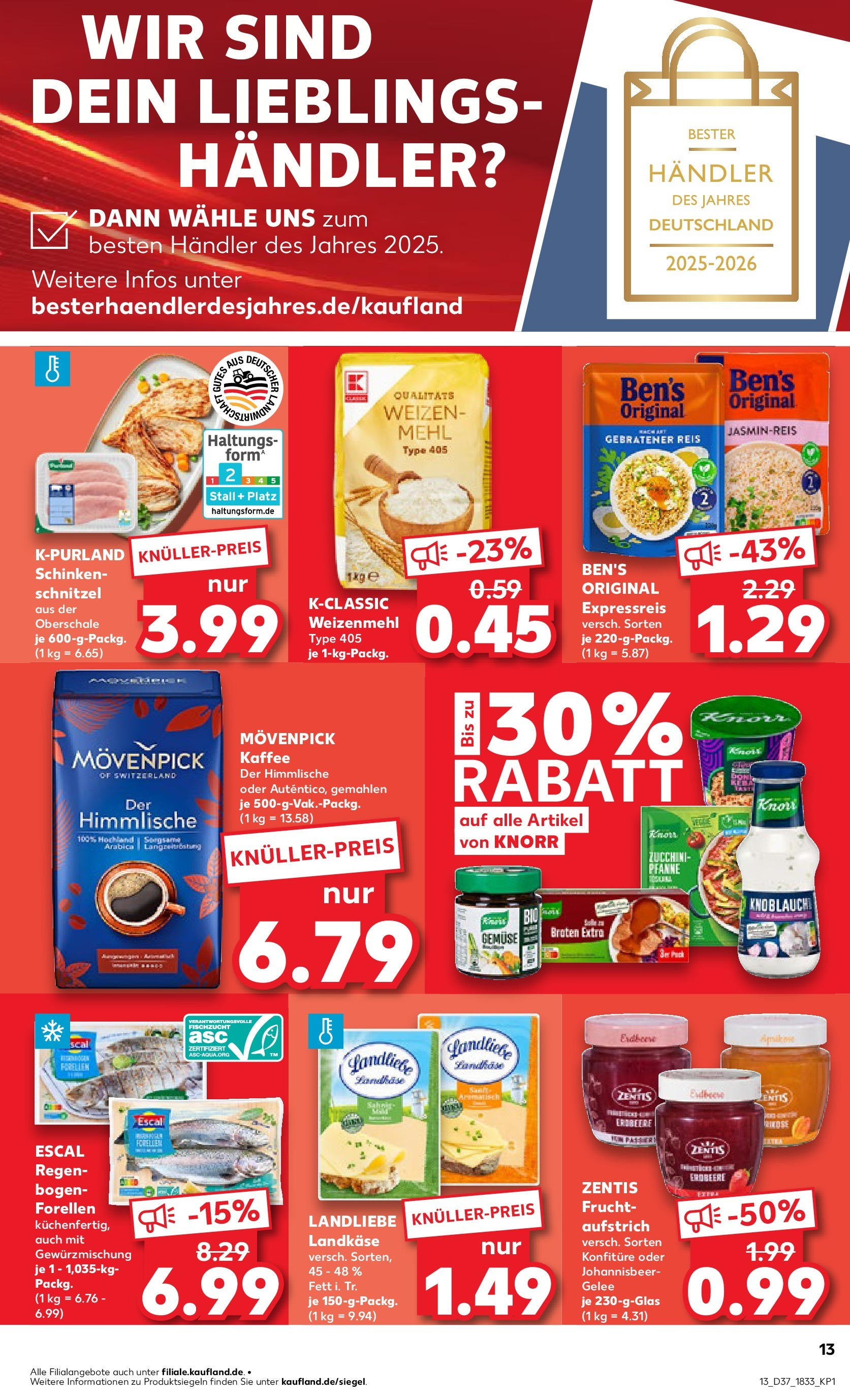 Prospekt Kaufland ab 14.09.2025 » Angebote Online zum Blättern | Seite: 13 | Produkte: Jasminreis, Kaffee, Weizenmehl, Knoblauch