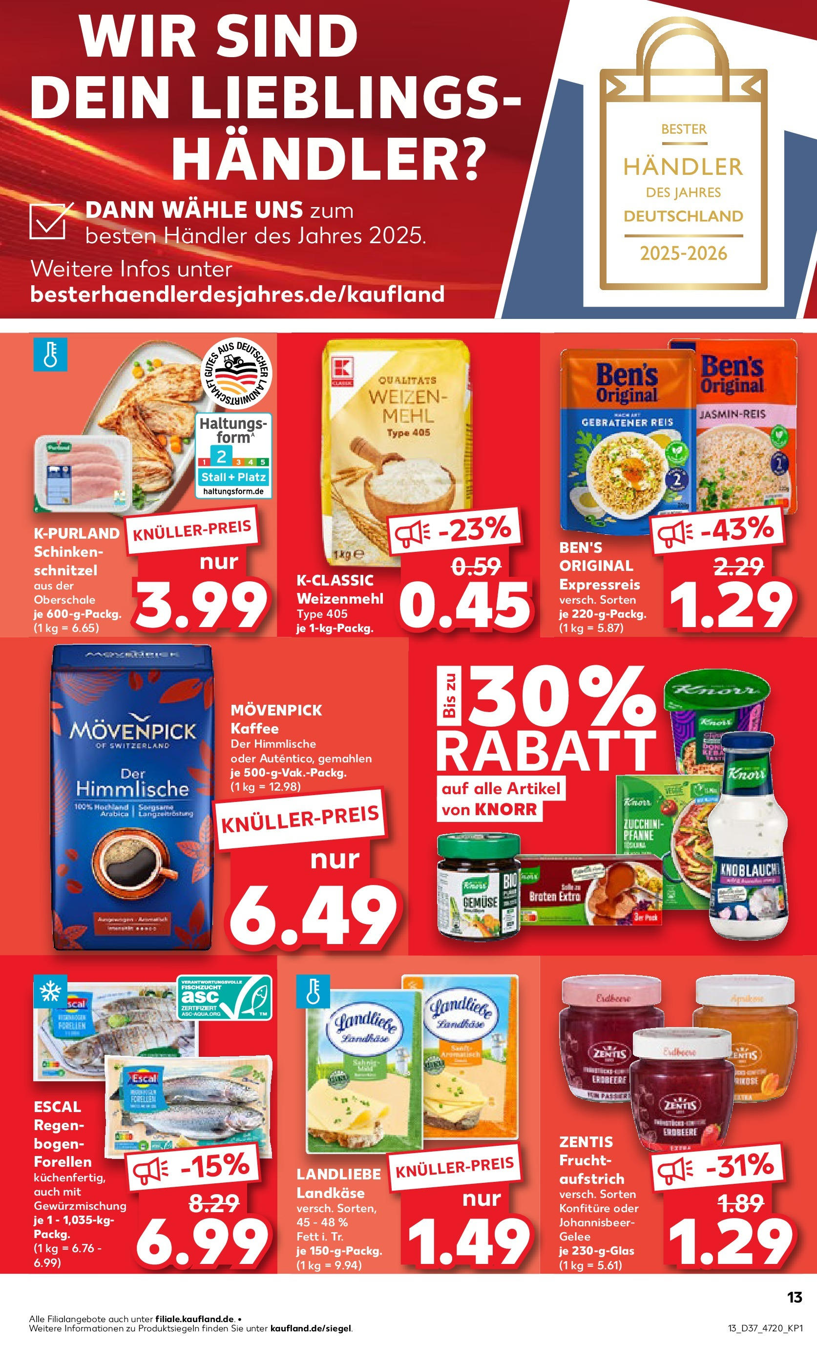 Prospekt Kaufland ab 14.09.2025 » Angebote und Werbung Online | Seite: 13 | Produkte: Jasminreis, Knorr, Schnitzel, Schinken Prospekt Kaufland ab 14.09.2025 » Angebote Online zum Blättern | Seite: 13 | Produkte: Jasminreis, Knorr, Schnitzel, Schinken