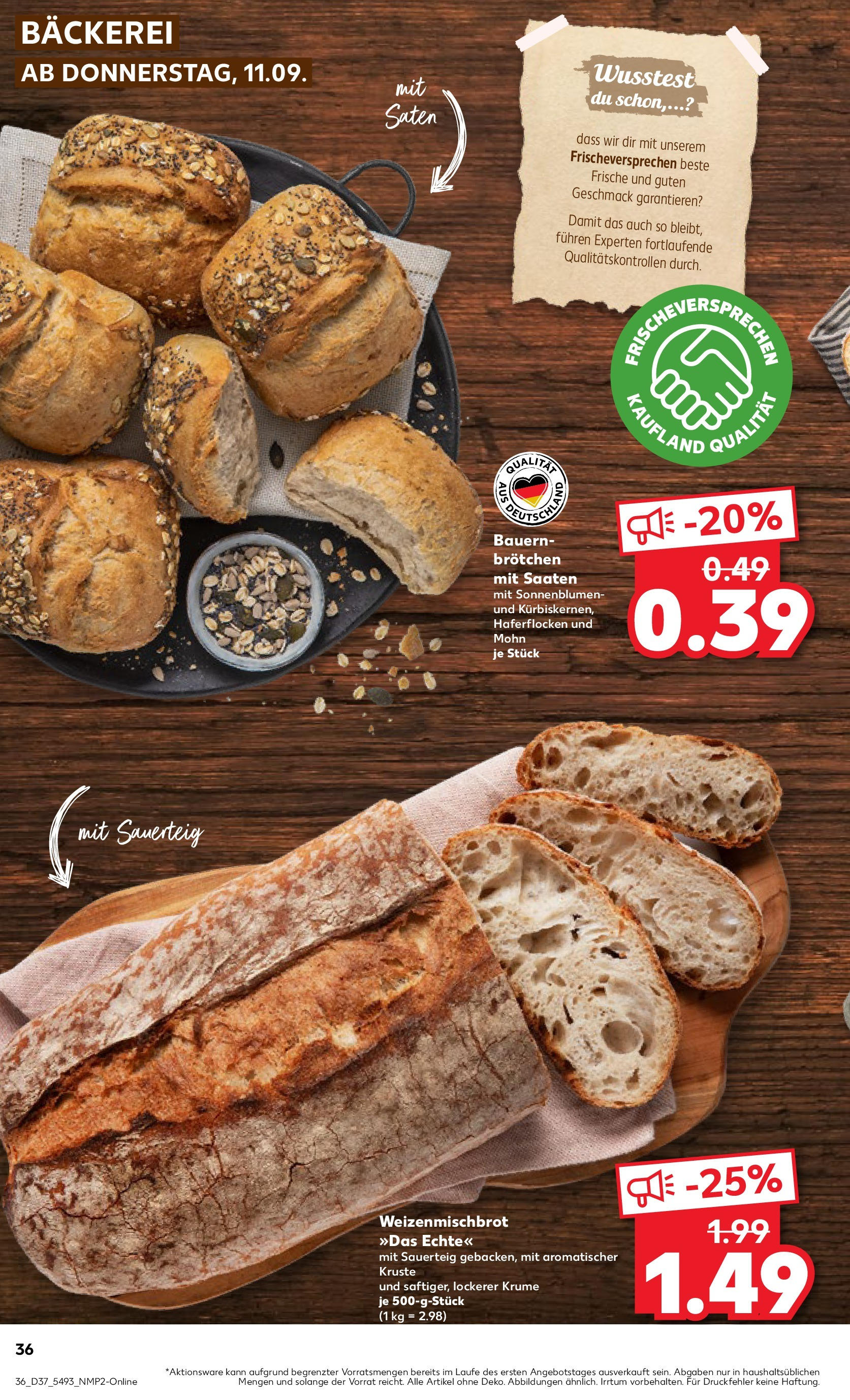 Prospekt Kaufland ab 14.09.2025 » Angebote und Werbung Online | Seite: 36 | Produkte: Bäckerei Prospekt Kaufland ab 14.09.2025 » Angebote Online zum Blättern | Seite: 36 | Produkte: Bäckerei