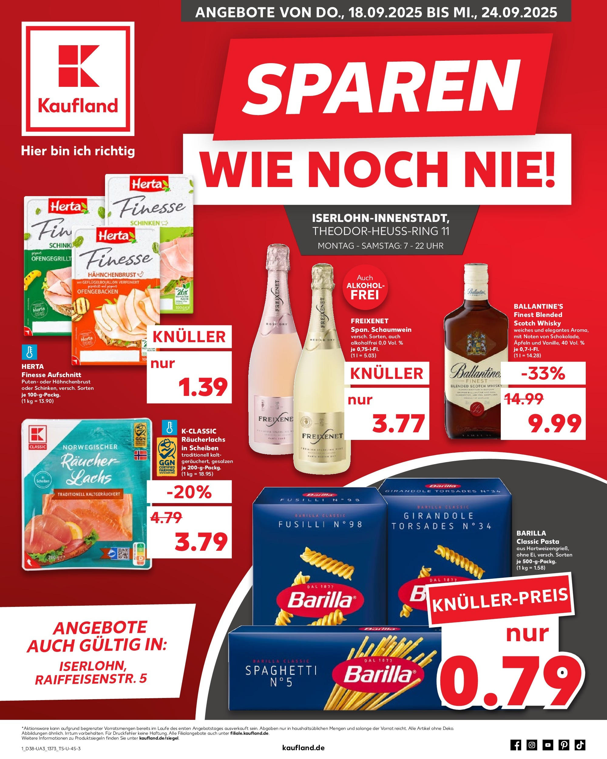 Prospekt Kaufland ab 17.09.2025 » Angebote Online zum Blättern | Seite: 1 | Produkte: Barilla, Räucherlachs, Uhr, Hahnchenbrust