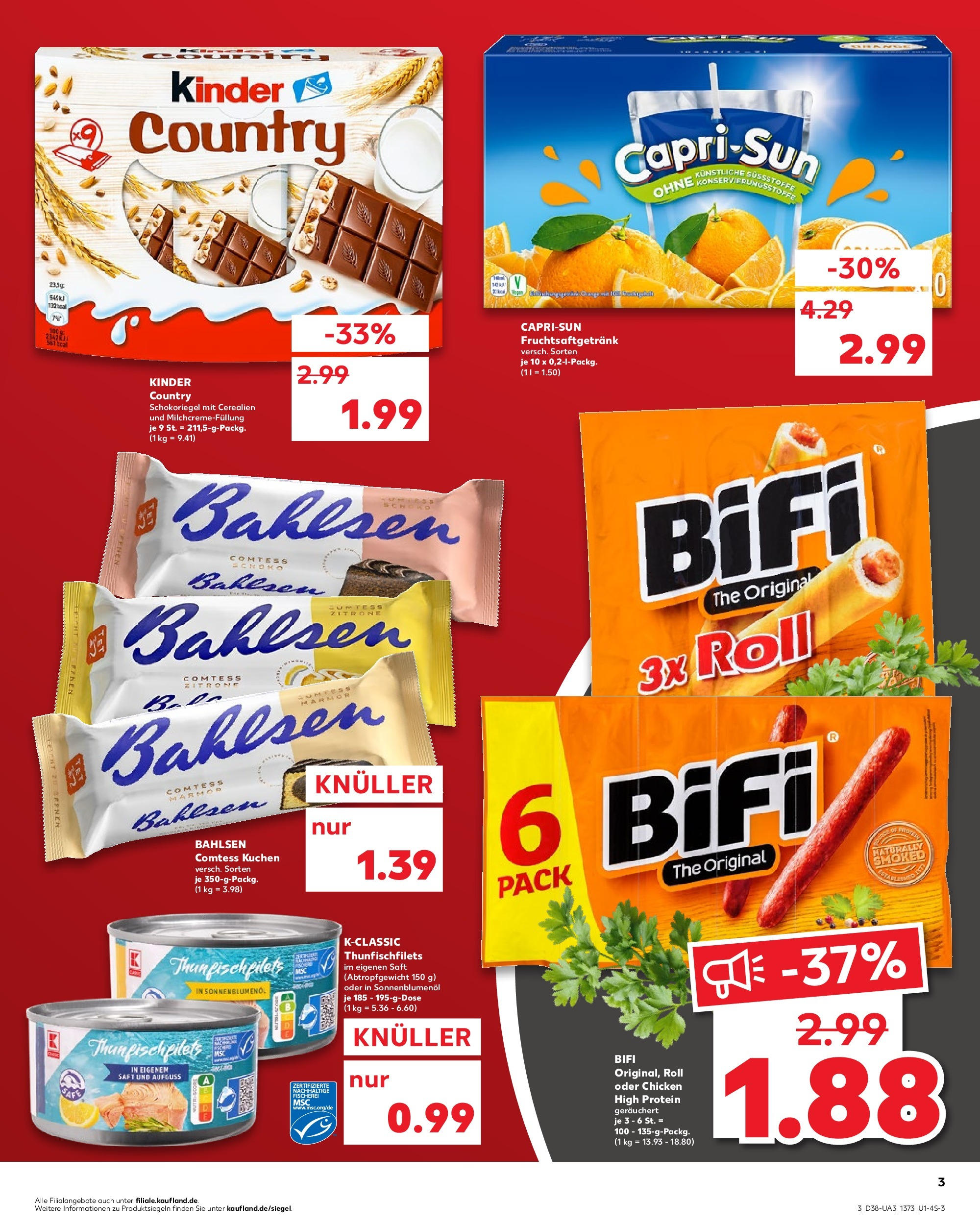 Prospekt Kaufland ab 17.09.2025 » Angebote Online zum Blättern | Seite: 3 | Produkte: Sonnenblumenol, Bifi, Kuchen, Kinder country