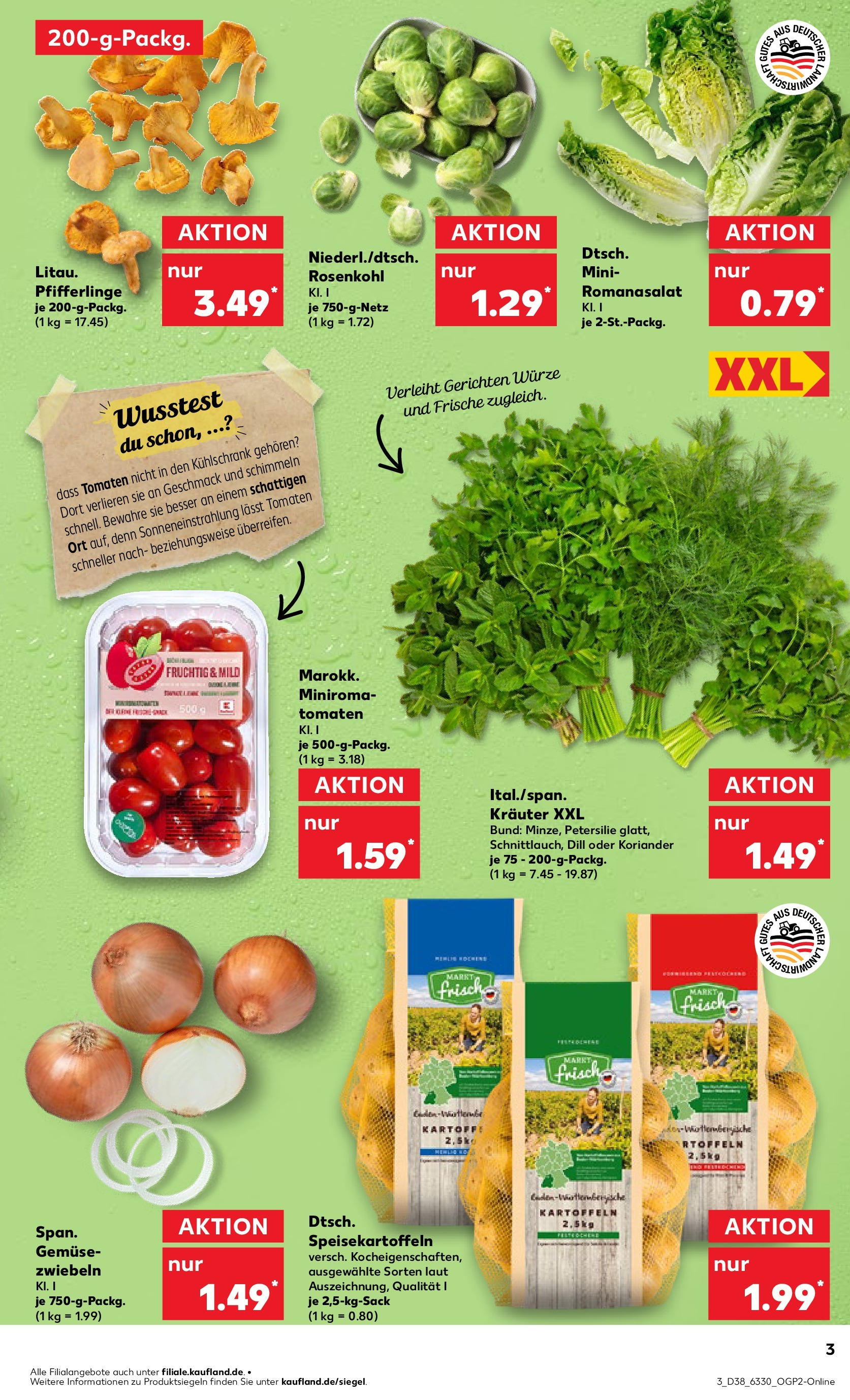 Prospekt Kaufland ab 17.09.2025 » Angebote Online zum Blättern | Seite: 3 | Produkte: Kühlschrank, Zwiebeln, Pfifferlinge, Dill
