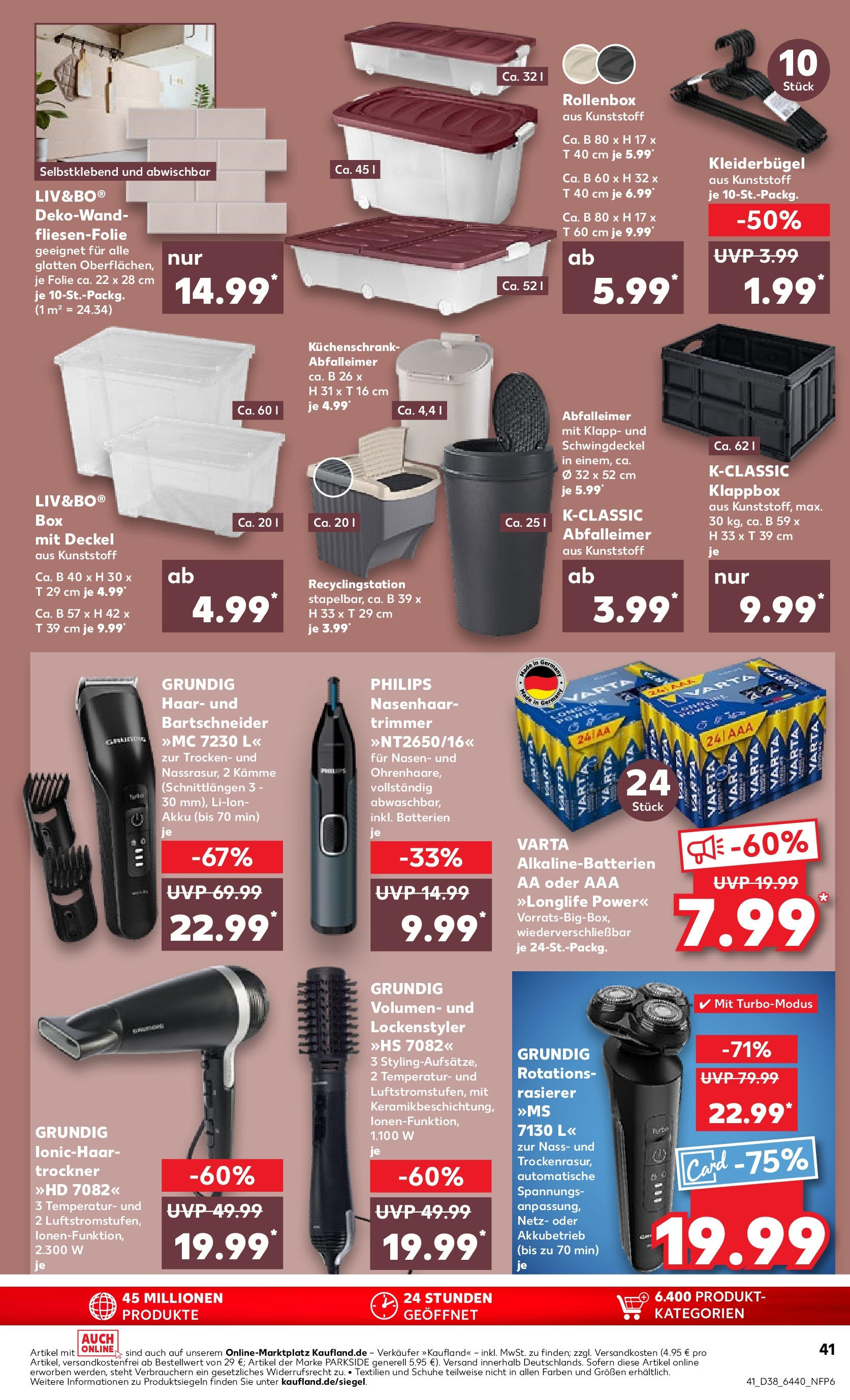 Prospekt Kaufland ab 17.09.2025 » Angebote Online zum Blättern | Seite: 45 | Produkte: Trockner, Batterien, Kleiderbügel, Abfalleimer