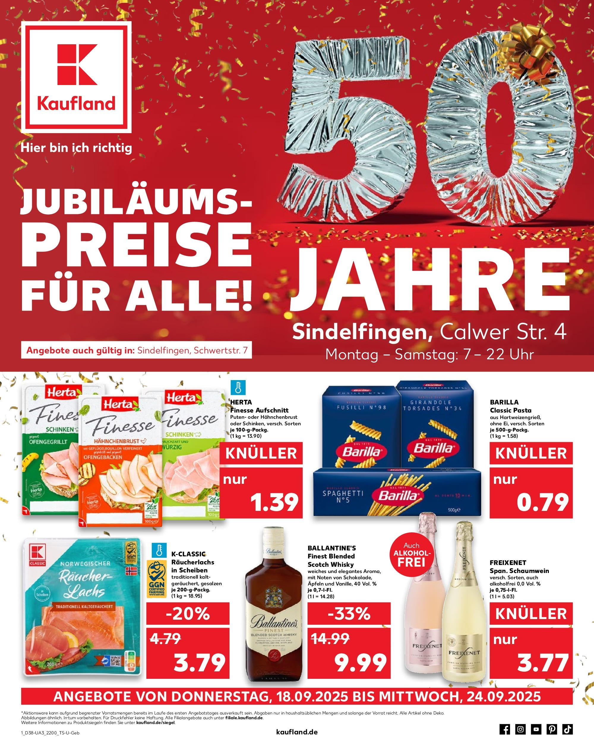 Prospekt Kaufland ab 17.09.2025 » Angebote Online zum Blättern | Seite: 1 | Produkte: Barilla, Lachs, Schinken, Uhr