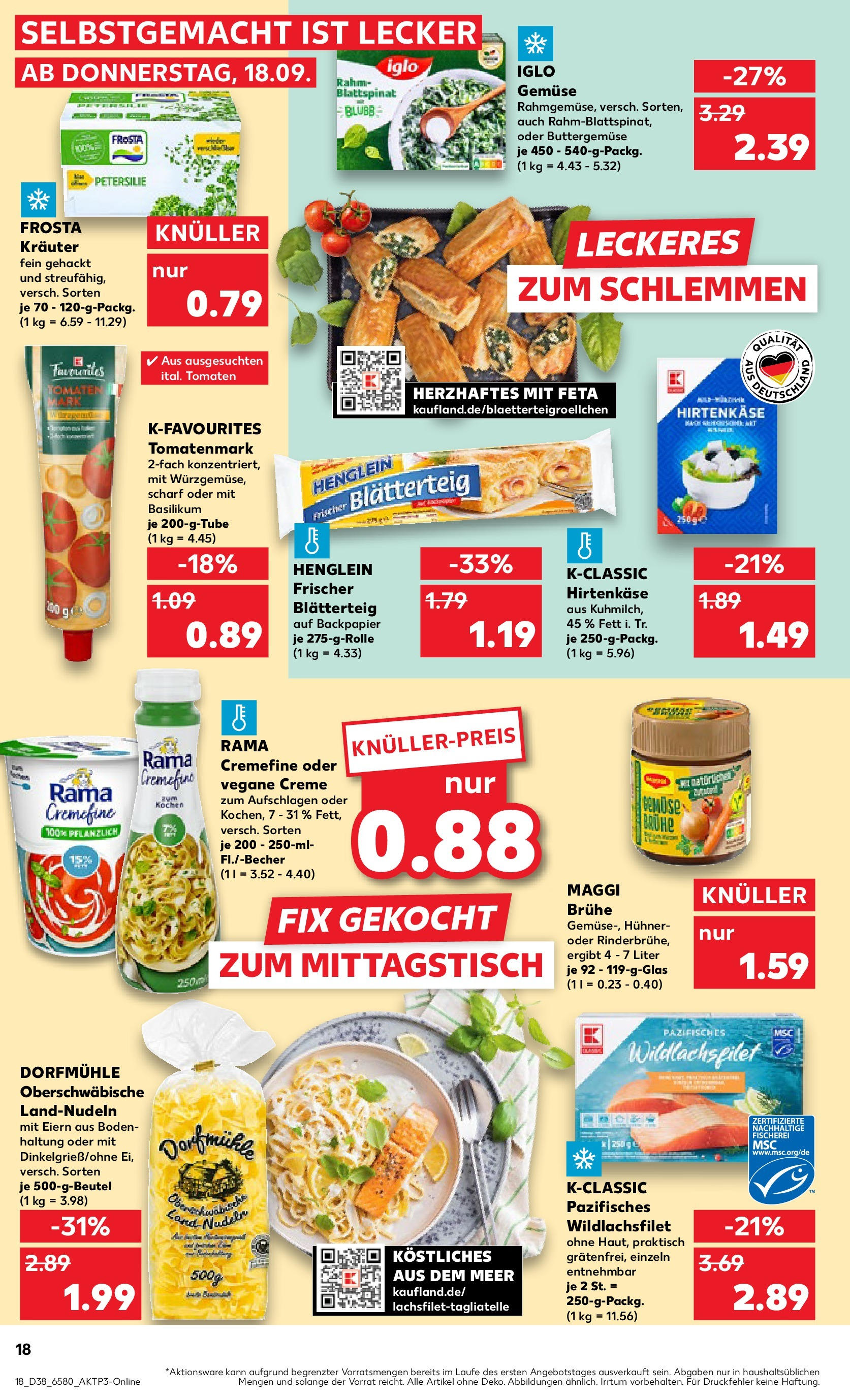 Prospekt Kaufland ab 17.09.2025 » Angebote Online zum Blättern | Seite: 18 | Produkte: Feta, Creme, Maggi fix, Petersilie