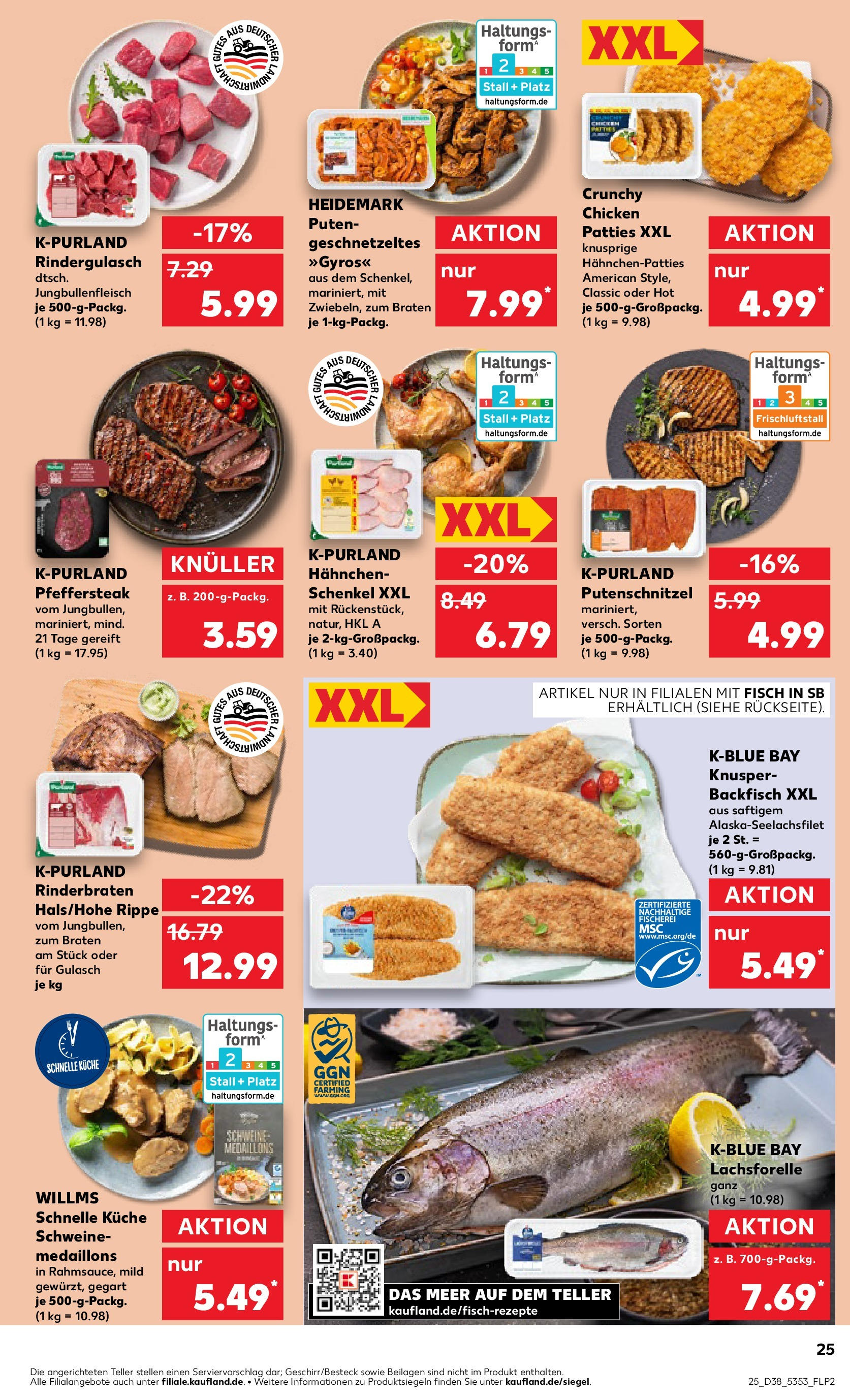 Prospekt Kaufland ab 17.09.2025 » Angebote Online zum Blättern | Seite: 25 | Produkte: Rindergulasch, Fisch, Gulasch, Putenschnitzel