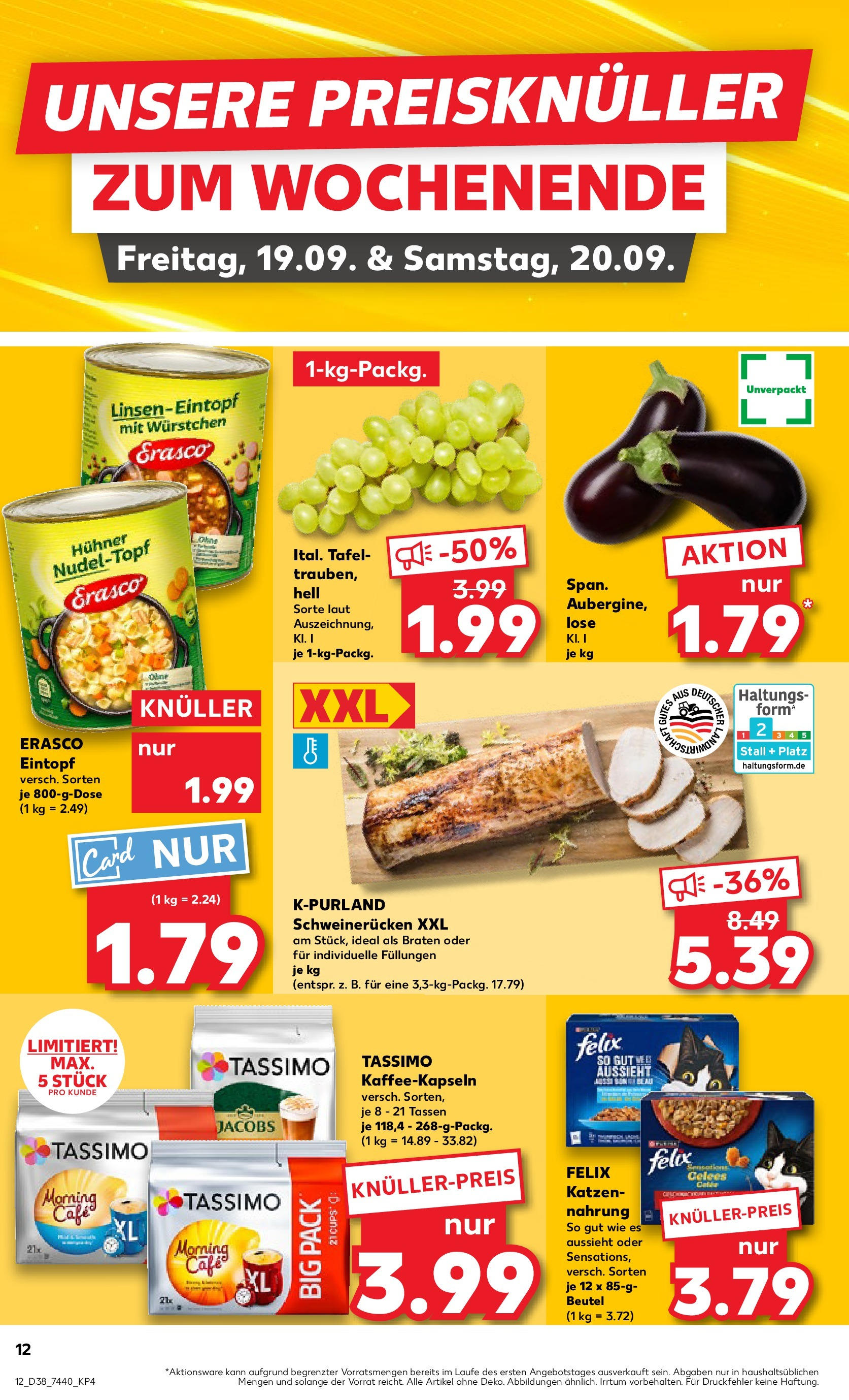 Prospekt Kaufland ab 17.09.2025 » Angebote Online zum Blättern | Seite: 12 | Produkte: Schweinerucken, Erasco, Tassimo