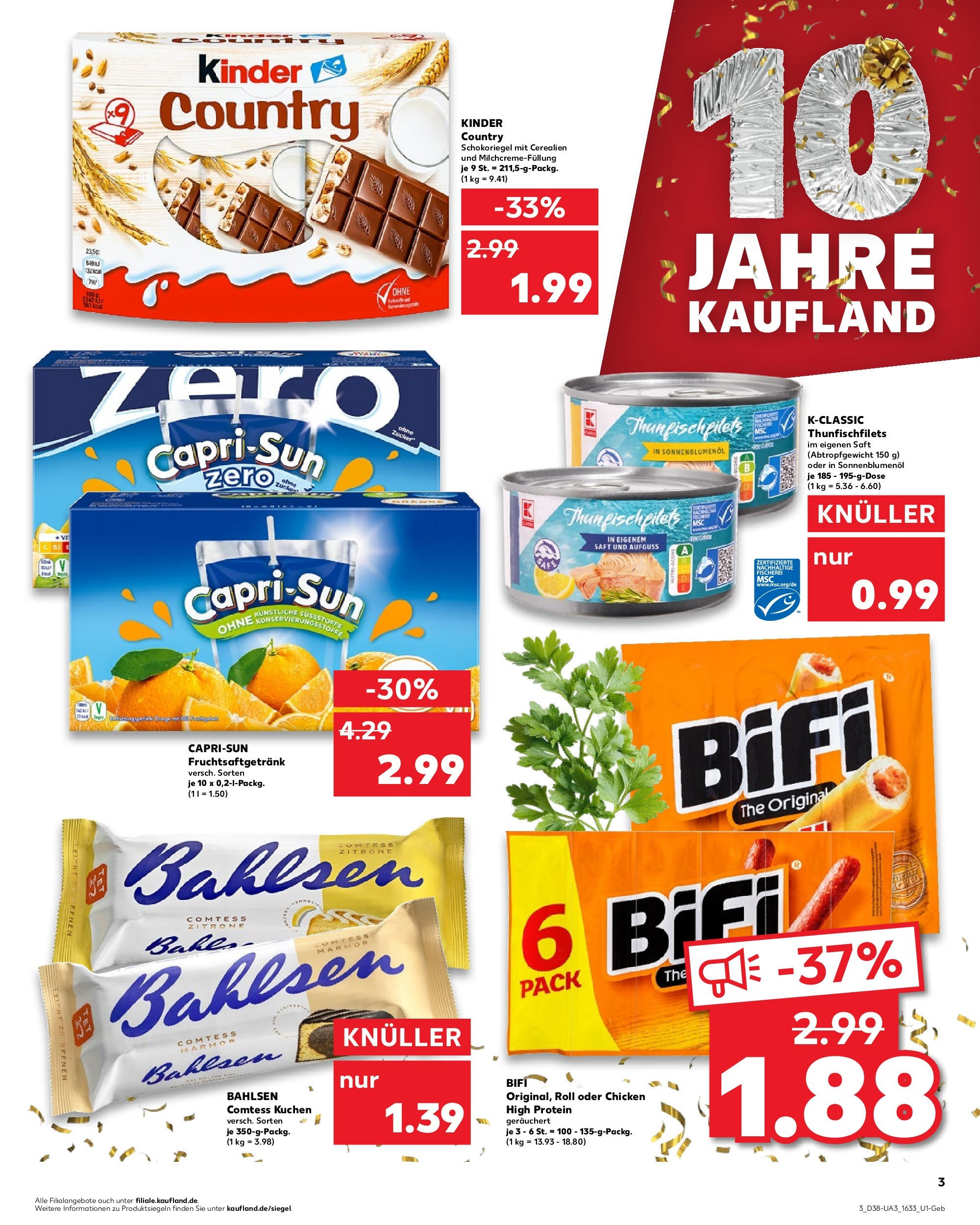 Prospekt Kaufland ab 17.09.2025 » Angebote Online zum Blättern | Seite: 3 | Produkte: Sonnenblumenol, Bifi, Saft, Kuchen