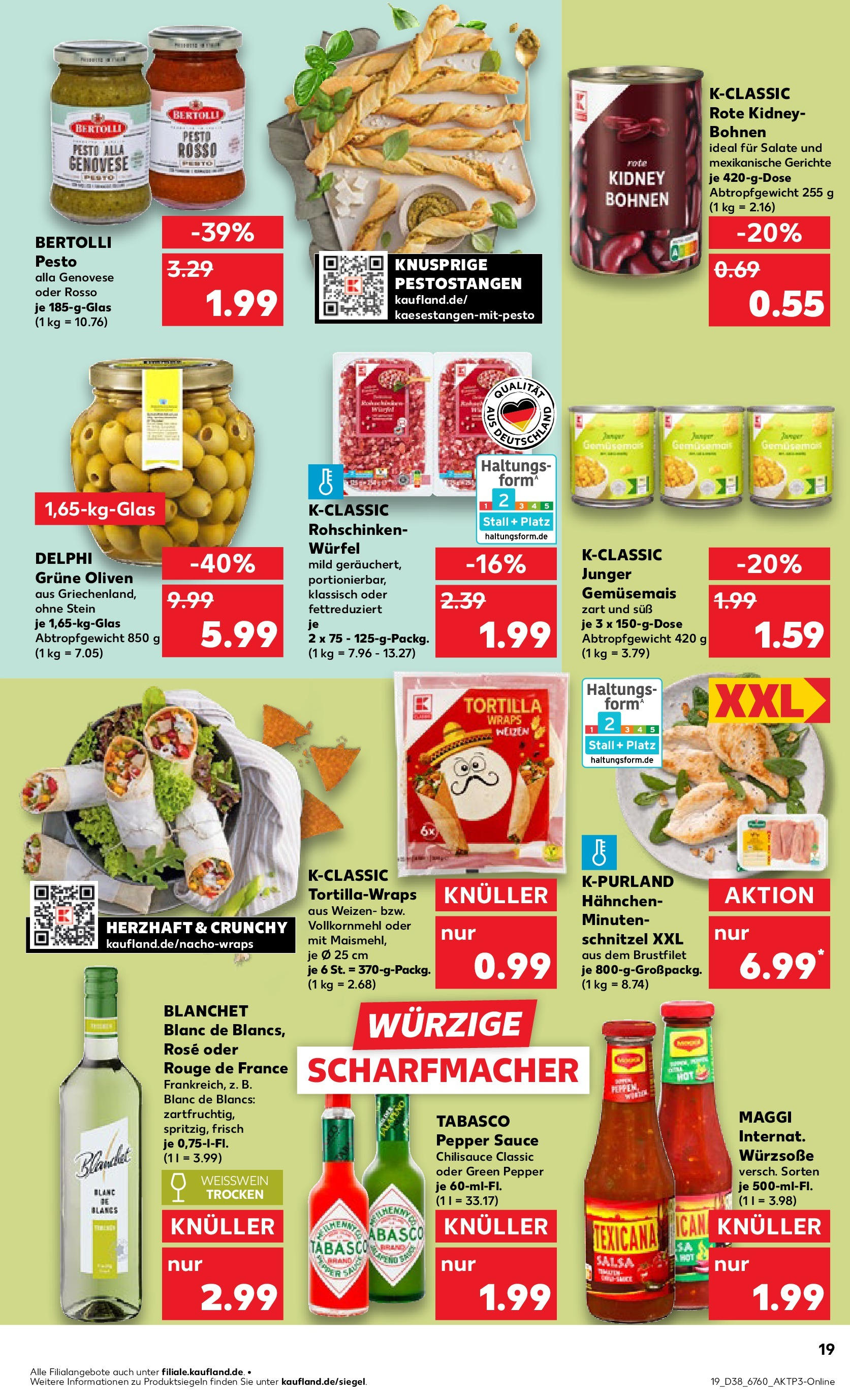 Prospekt Kaufland ab 17.09.2025 » Angebote Online zum Blättern | Seite: 19 | Produkte: Hahnchen, Weißwein, Rouge, Schnitzel