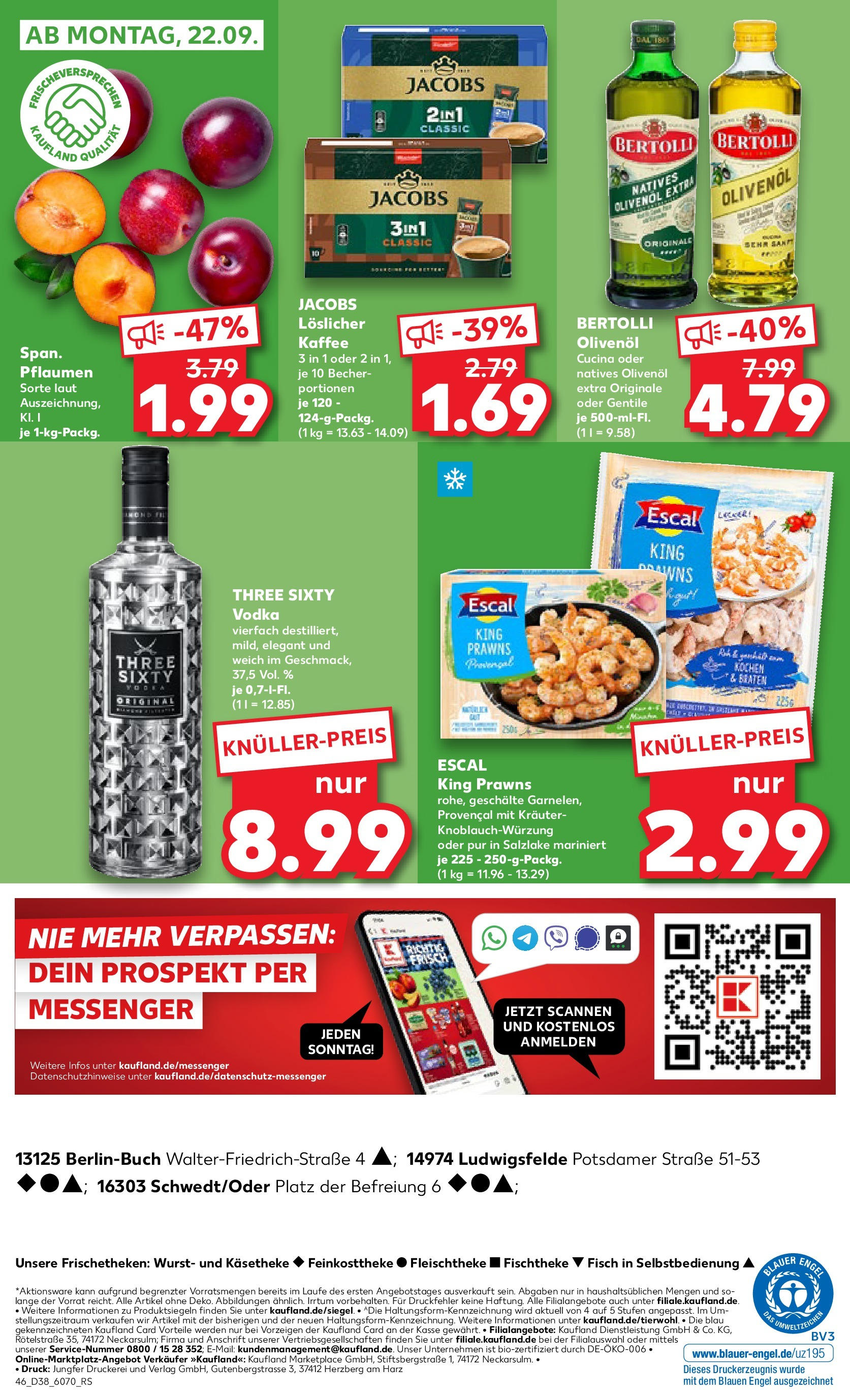 Prospekt Kaufland ab 17.09.2025 » Angebote Online zum Blättern | Seite: 46 | Produkte: Pflaumen, Olivenol, Bertolli olivenol, Vodka