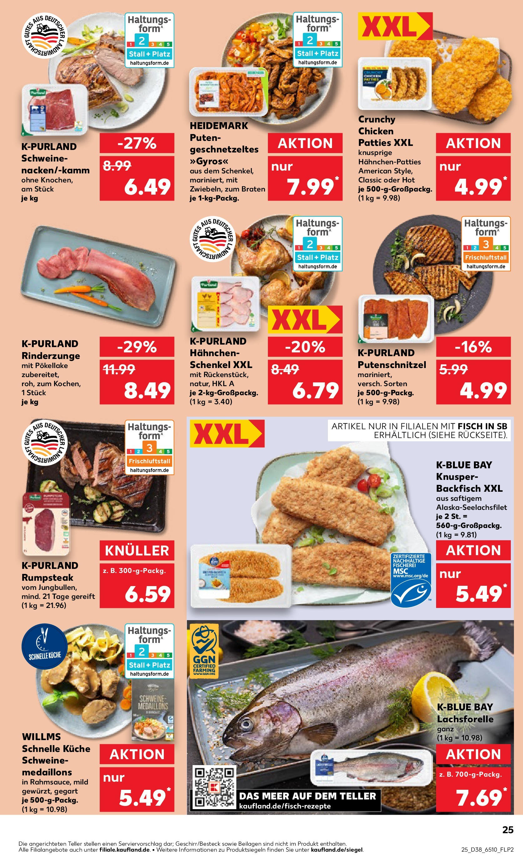 Prospekt Kaufland ab 17.09.2025 » Angebote Online zum Blättern | Seite: 25 | Produkte: Rumpsteak, Hahnchen, Küche, Fisch