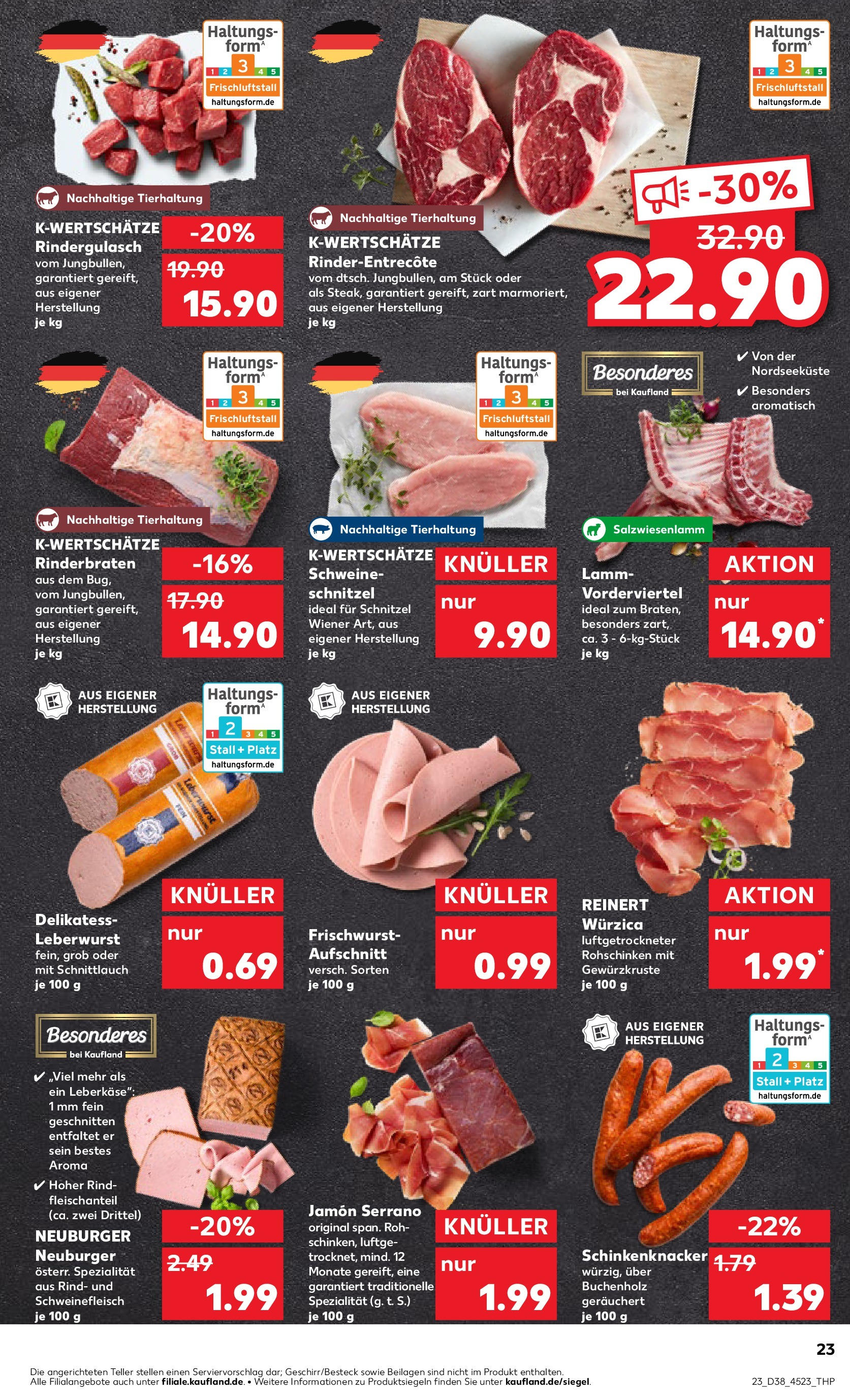Prospekt Kaufland ab 17.09.2025 » Angebote Online zum Blättern | Seite: 23 | Produkte: Rinderbraten, Entrecote, Schnitzel, Schweinefleisch
