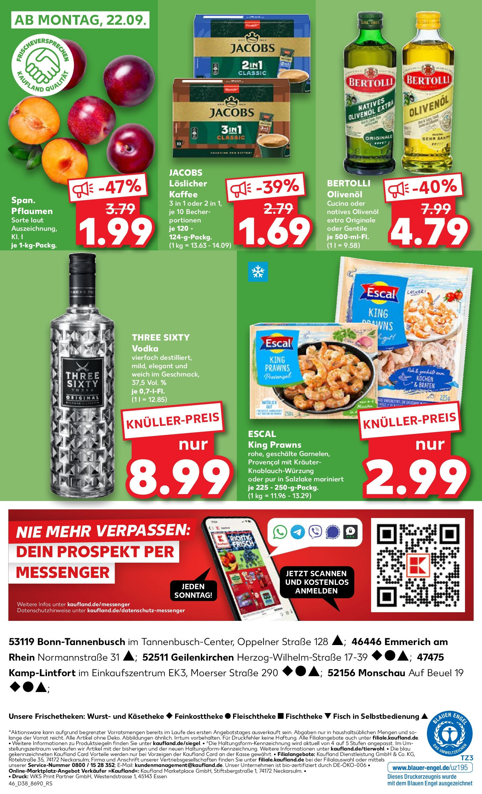 Prospekt Kaufland ab 17.09.2025 » Angebote Online zum Blättern | Seite: 46 | Produkte: Pflaumen, Olivenol, Bertolli olivenol, Wurst