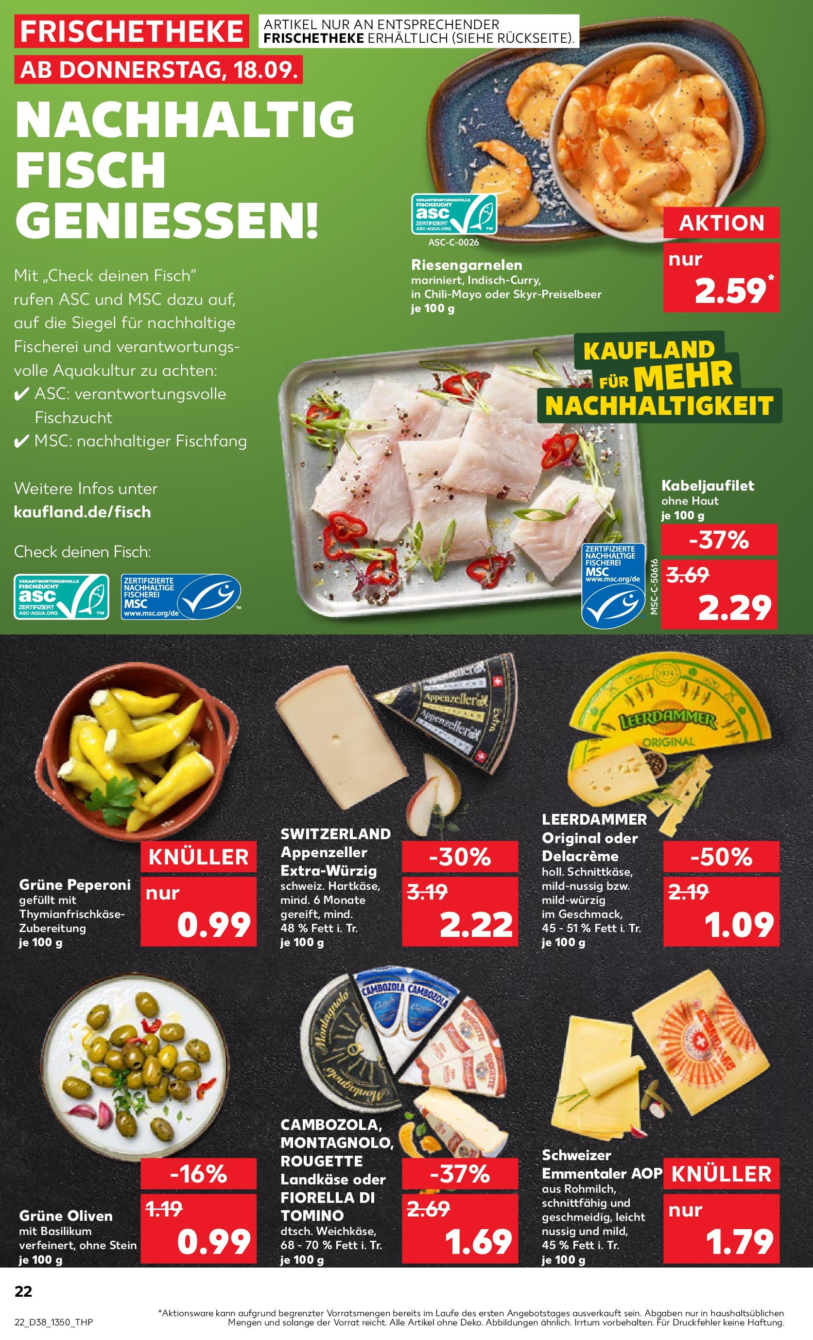 Prospekt Kaufland ab 17.09.2025 » Angebote Online zum Blättern | Seite: 22 | Produkte: Leerdammer, Fisch